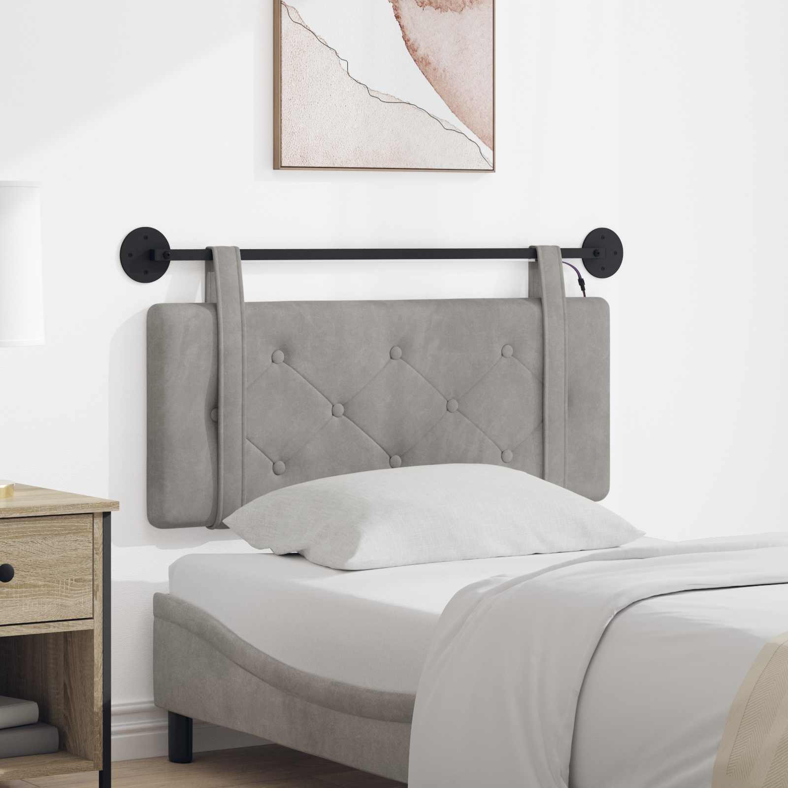 Tête de lit suspendue Avec lumière LED Gris clair Velours - XIOS