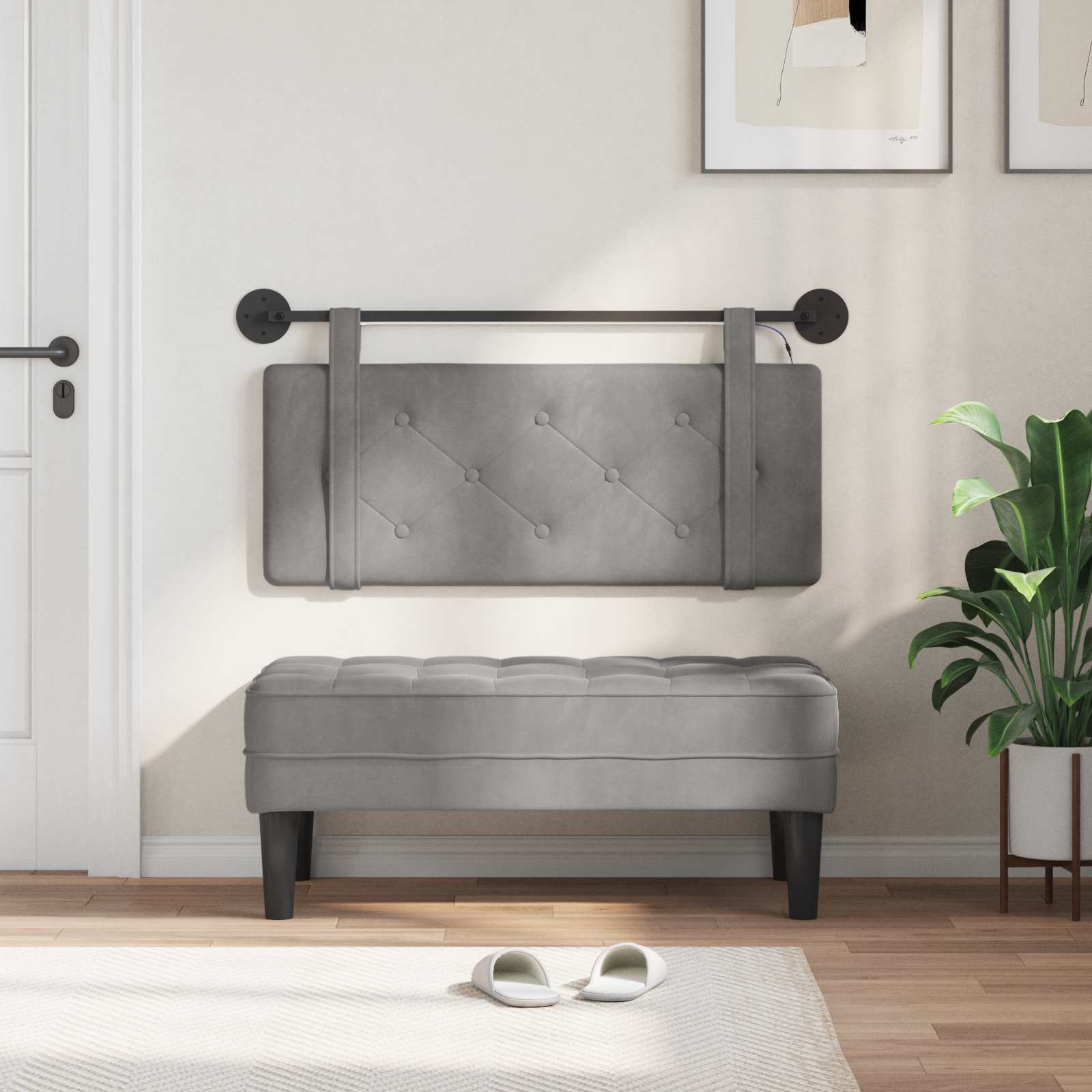 Tête de lit suspendue Avec lumière LED Gris clair Velours - XIOS