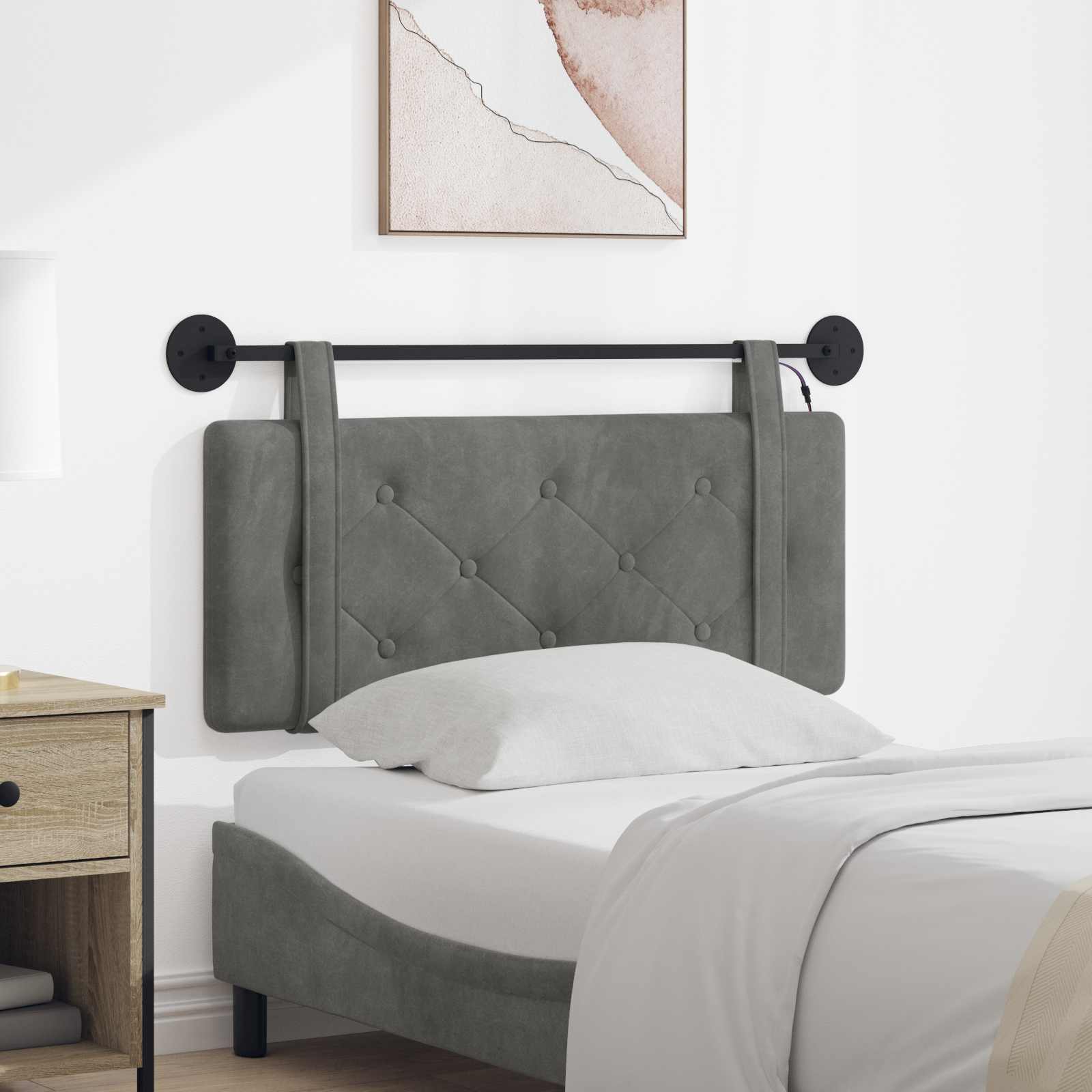 Tête de lit suspendue Avec lumière LED Gris foncé Velours - XIOS