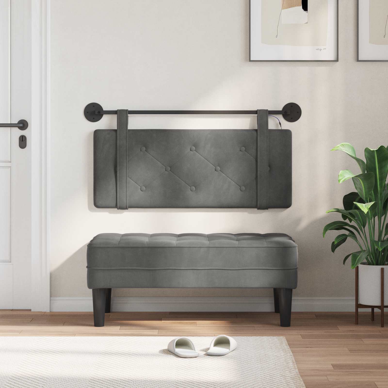 Tête de lit suspendue Avec lumière LED Gris foncé Velours - XIOS