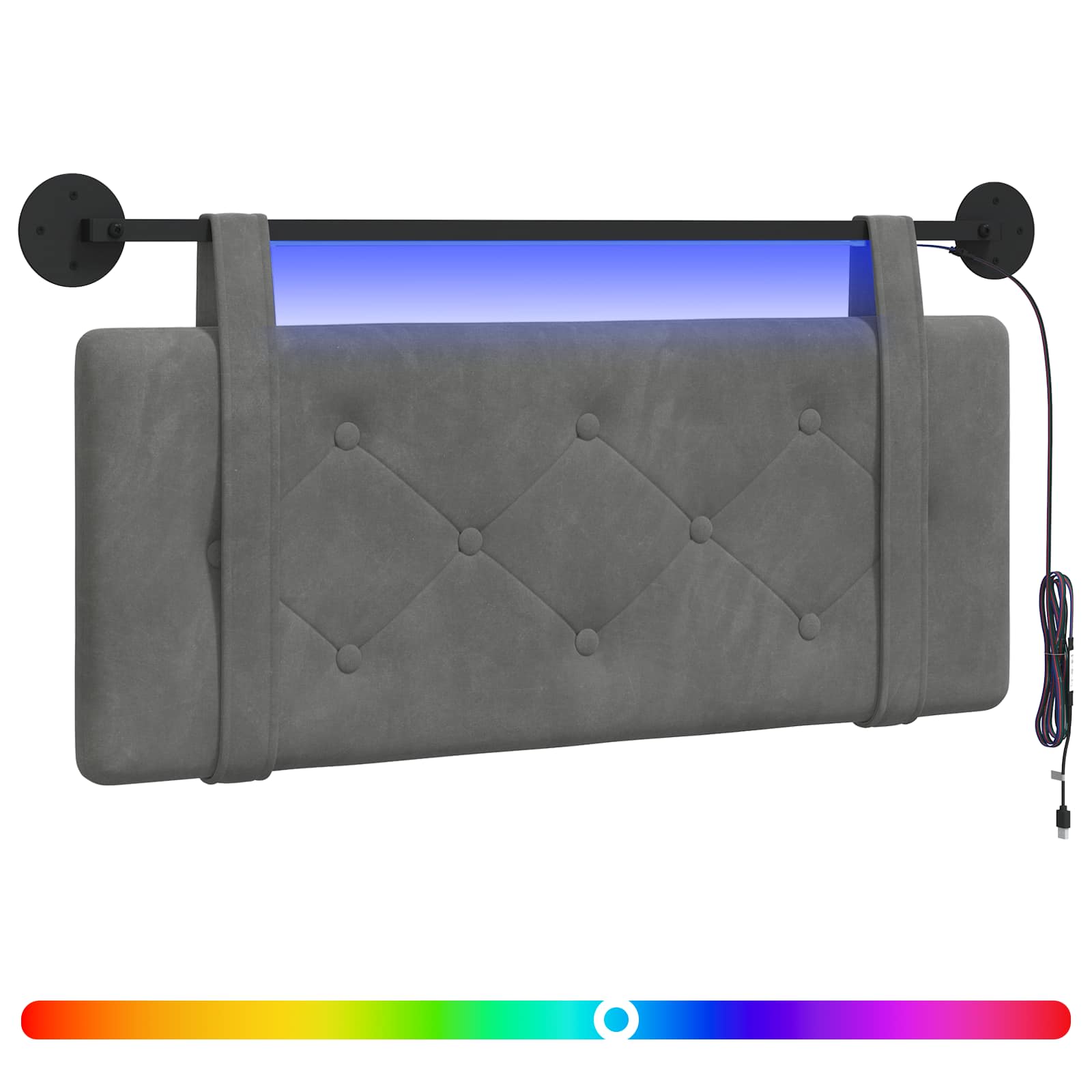 Tête de lit suspendue Avec lumière LED Gris foncé Velours - XIOS