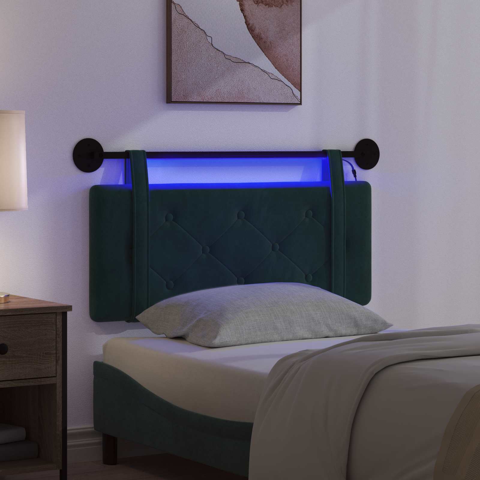 Tête de lit suspendue Avec lumière LED Vert foncé Velours - XIOS