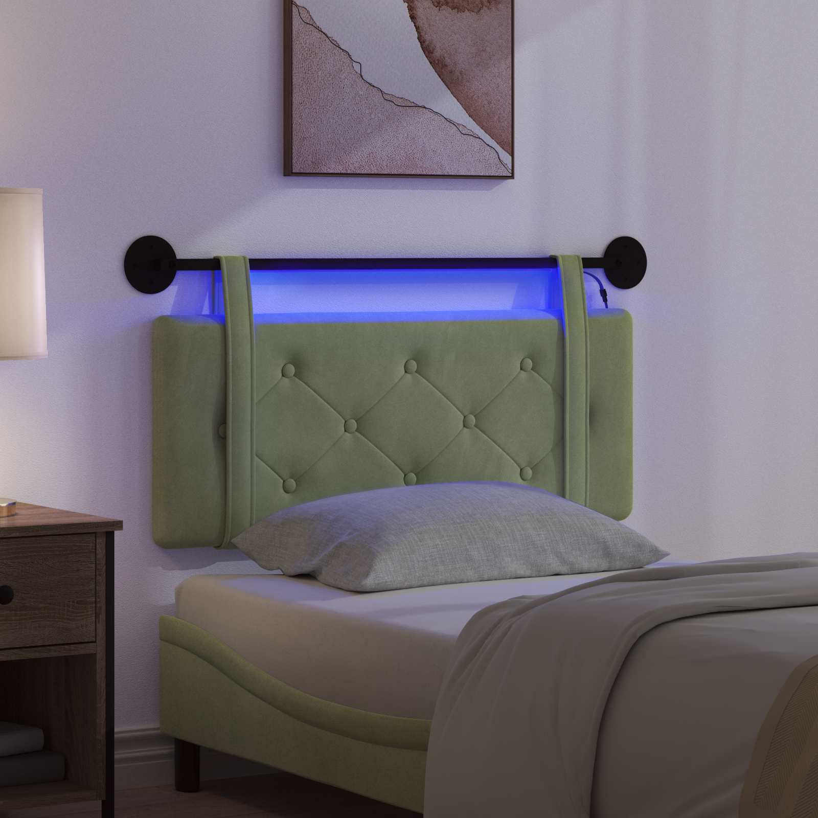 Tête de lit suspendue Avec lumière LED Vert clair Velours - XIOS