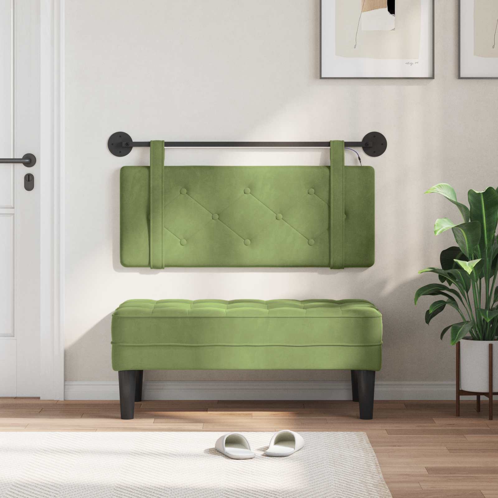 Tête de lit suspendue Avec lumière LED Vert clair Velours - XIOS