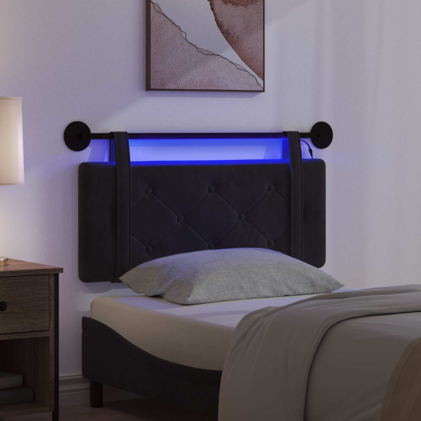 Tête de lit suspendue Avec lumière LED Noir Velours - XIOS