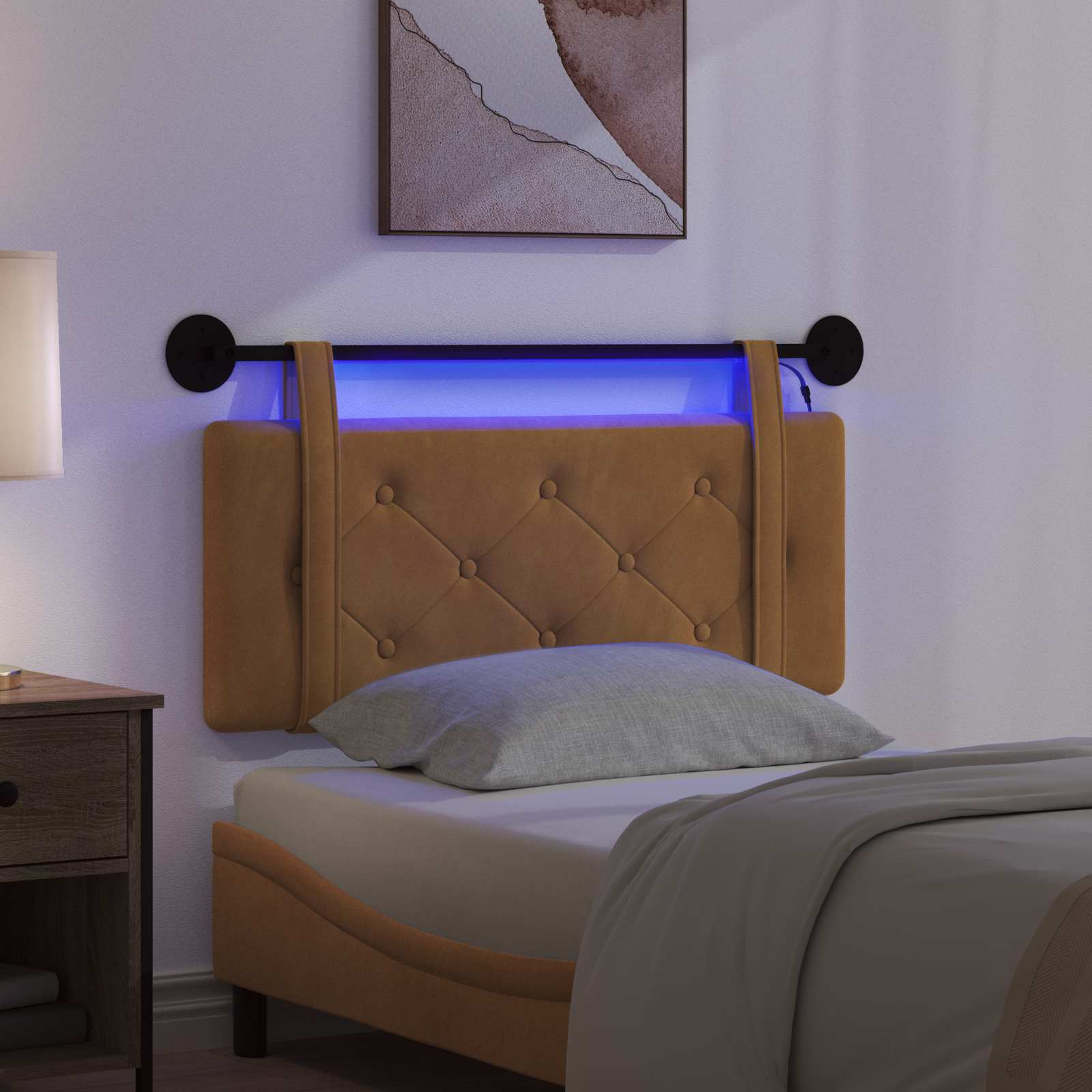 Tête de lit suspendue Avec lumière LED Marron Velours - XIOS