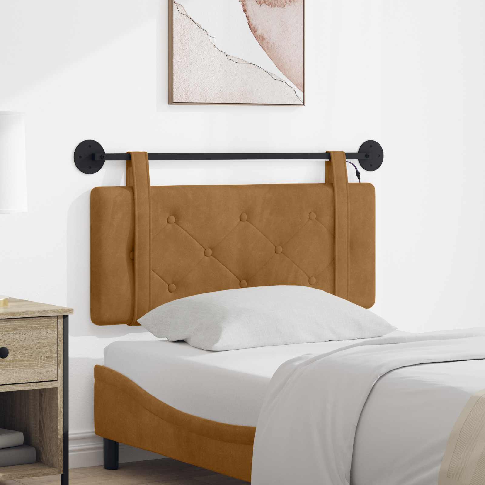 Tête de lit suspendue Avec lumière LED Marron Velours - XIOS