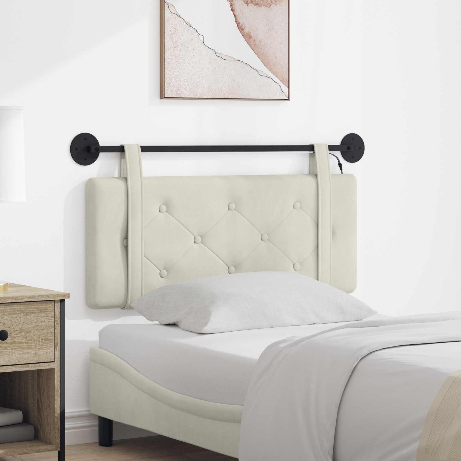 Tête de lit suspendue Avec lumière LED Crème Velours - XIOS