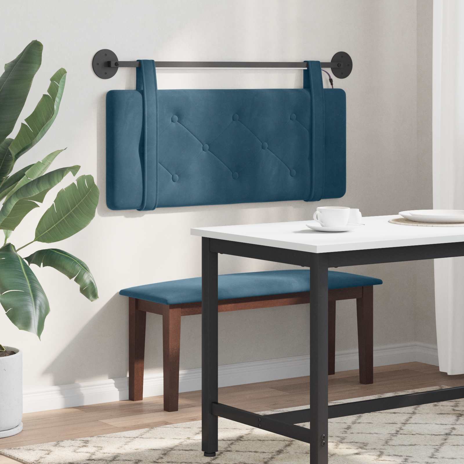 Tête de lit suspendue Avec lumière LED Bleu Velours - XIOS