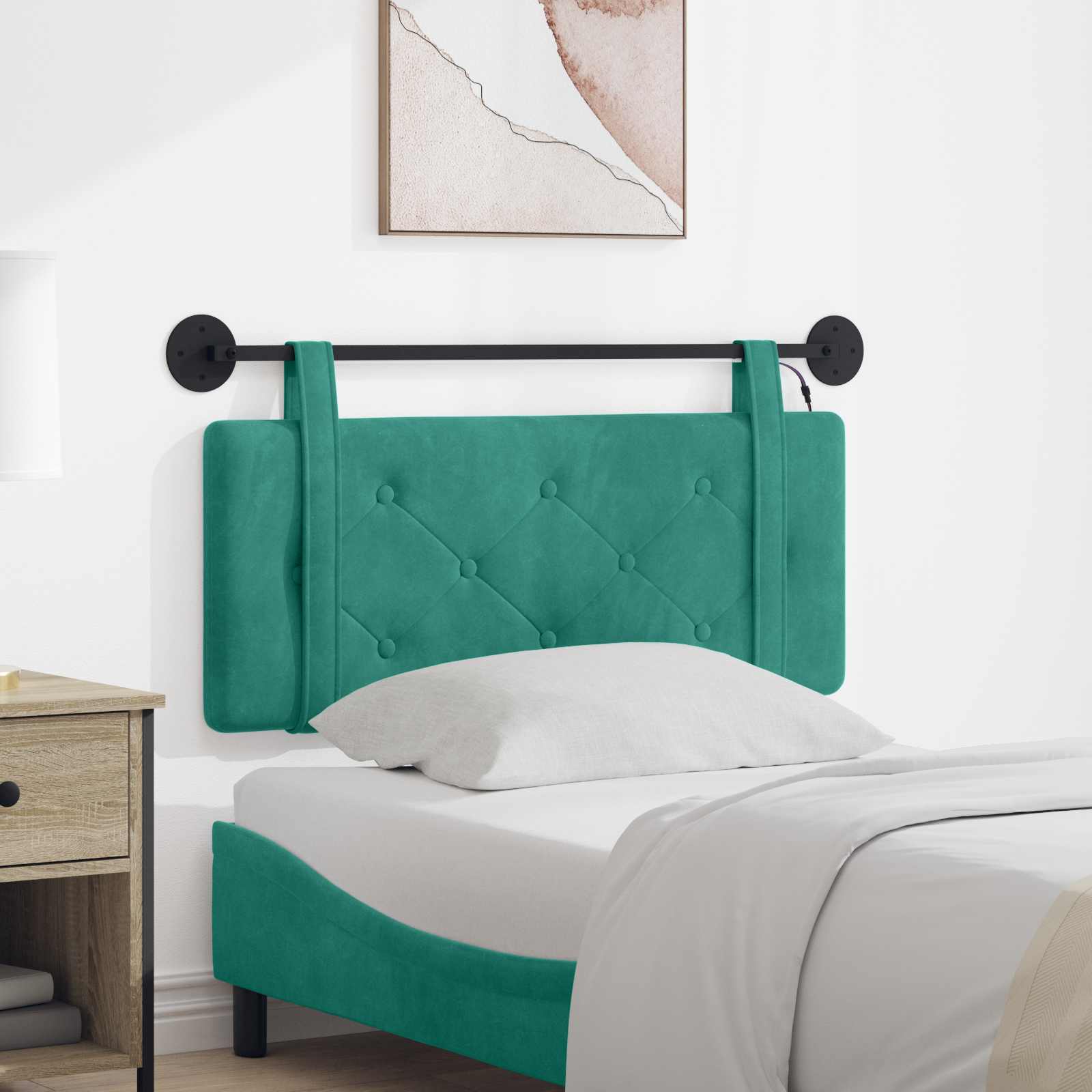 Tête de lit suspendue Avec lumière LED Turquoise Velours - XIOS