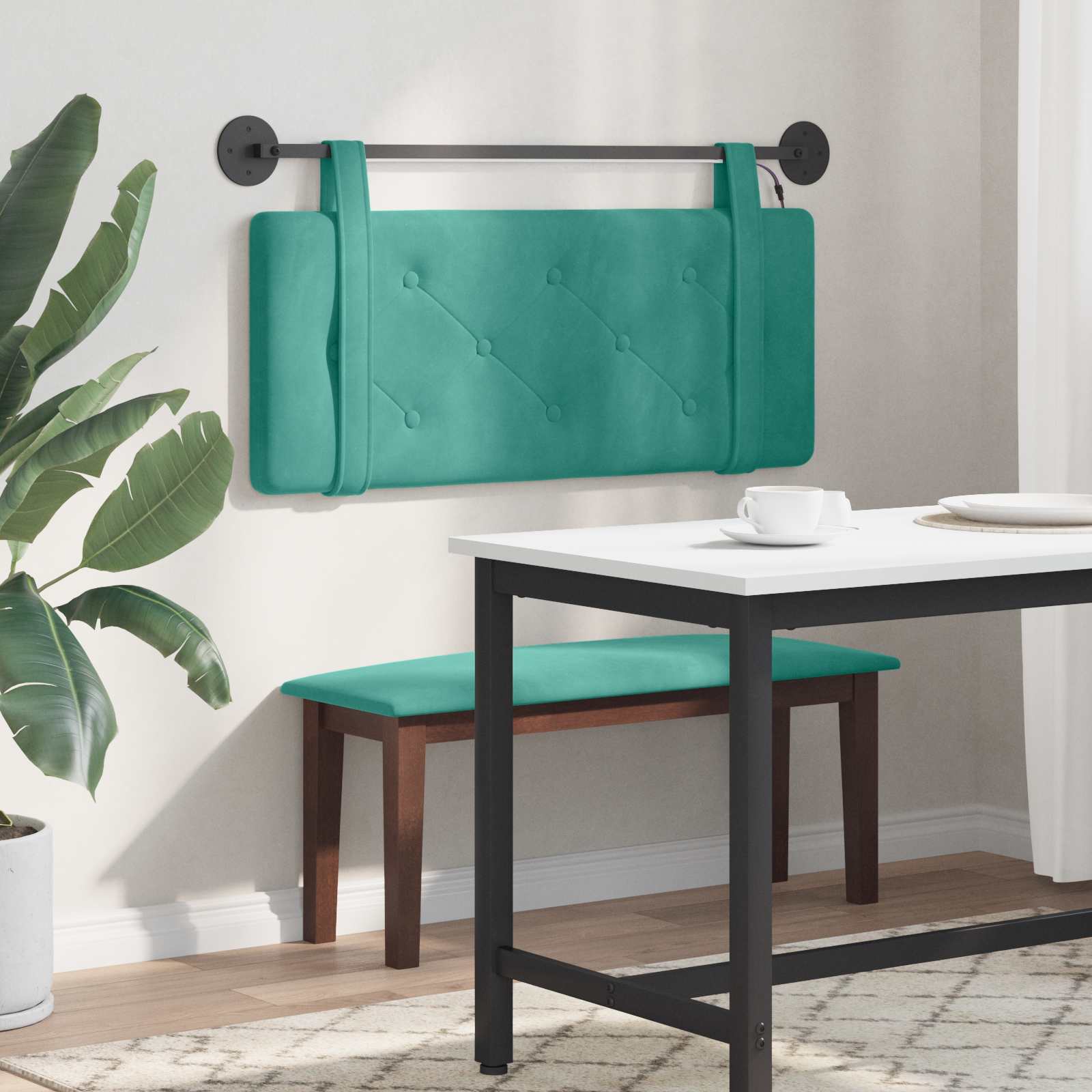Tête de lit suspendue Avec lumière LED Turquoise Velours - XIOS
