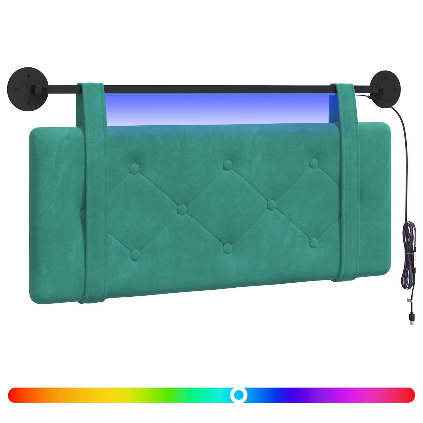 Tête de lit suspendue Avec lumière LED Turquoise Velours - XIOS