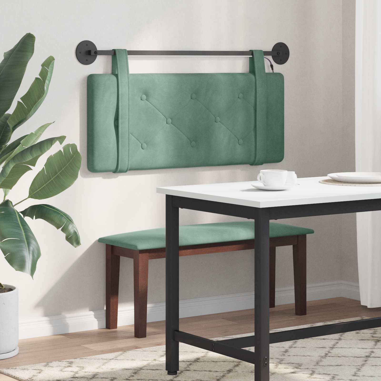 Tête de lit suspendue Avec lumière LED Vert Mer Velours - XIOS