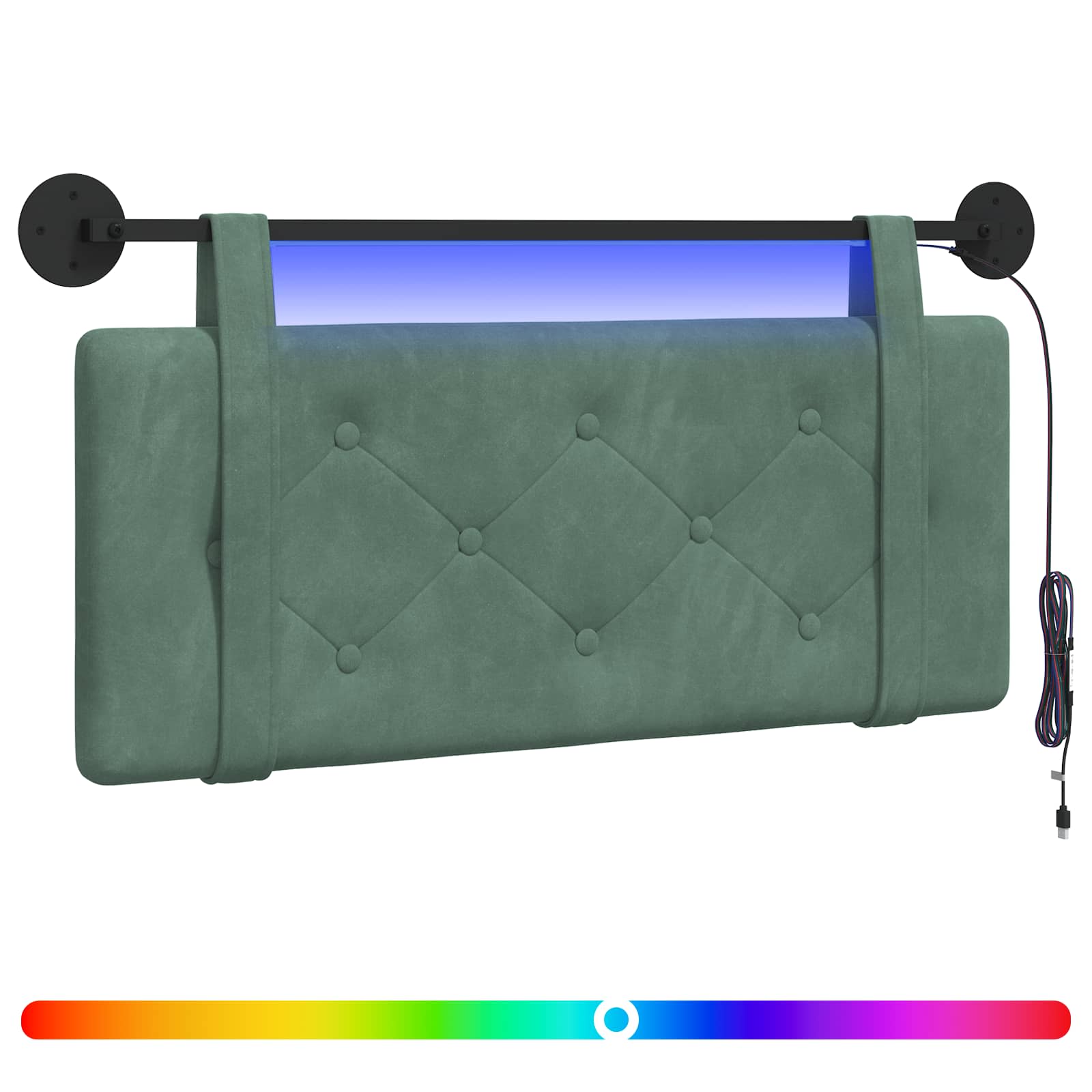 Tête de lit suspendue Avec lumière LED Vert Mer Velours - XIOS