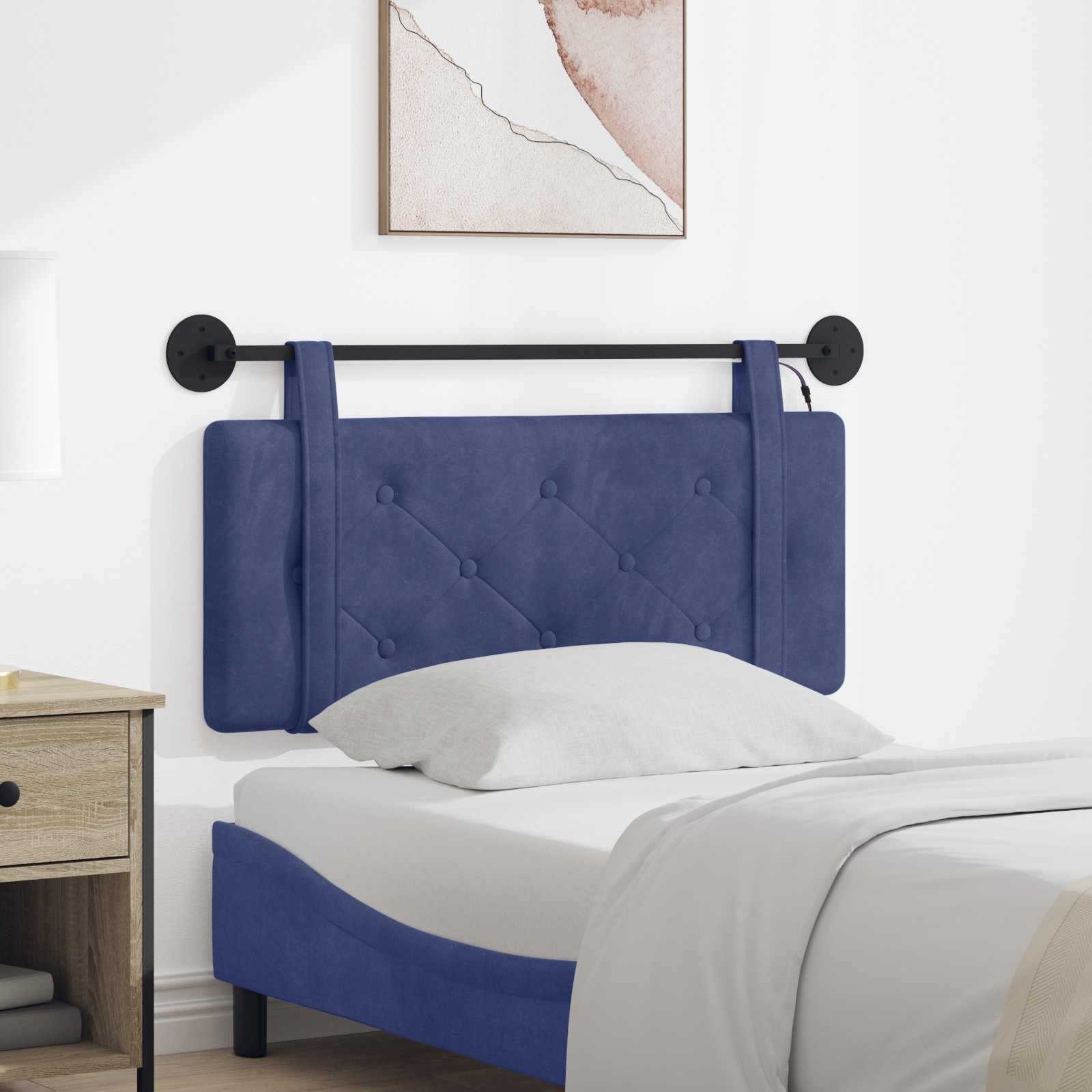 Tête de lit suspendue Avec lumière LED Bleu police Velours - XIOS