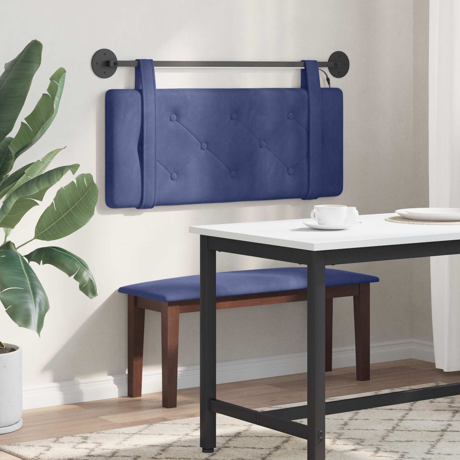 Tête de lit suspendue Avec lumière LED Bleu police Velours - XIOS