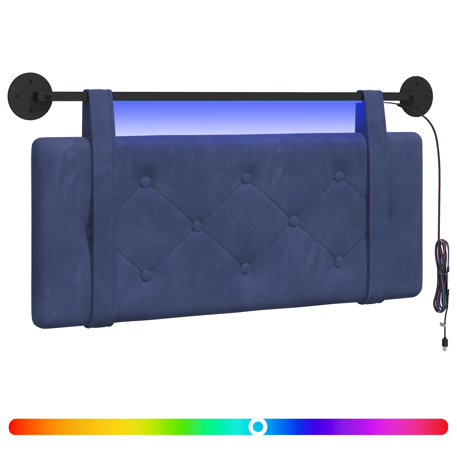 Tête de lit suspendue Avec lumière LED Bleu police Velours - XIOS