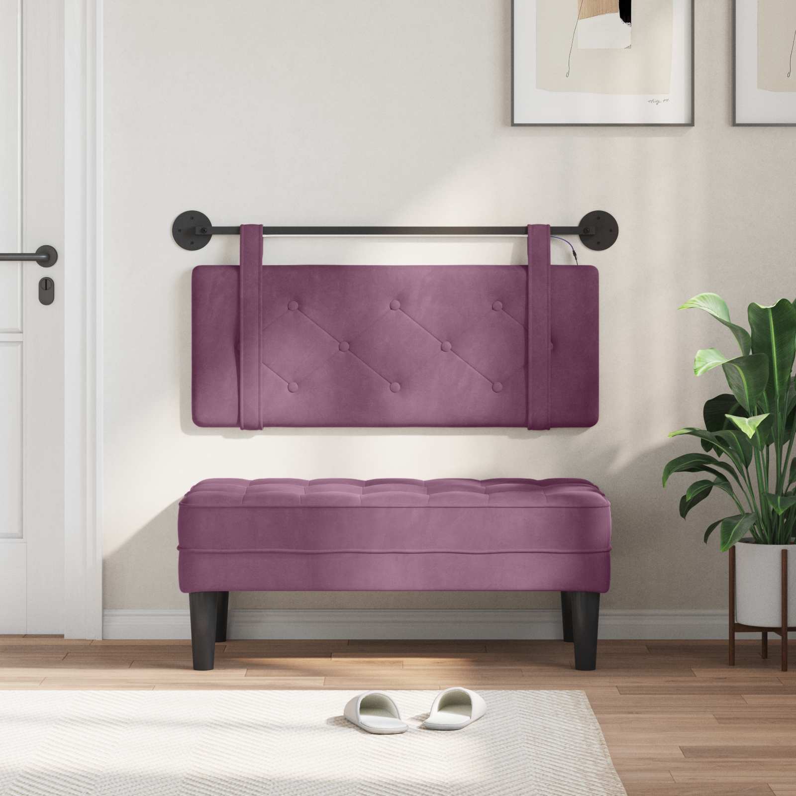 Tête de lit suspendue Avec lumière LED Pourpre Velours - XIOS