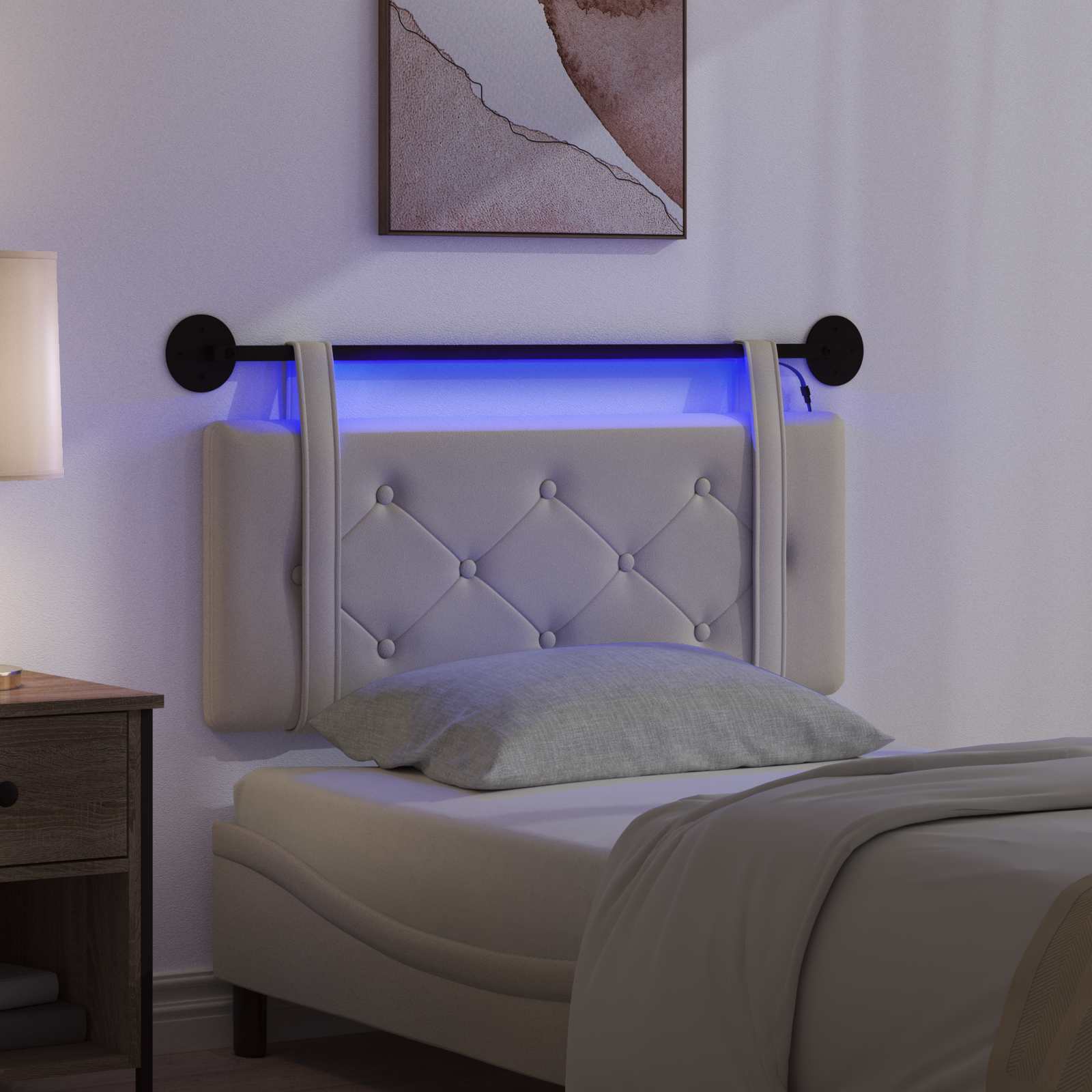 Tête de lit suspendue Avec lumière LED Crème Simili cuir - XIOS