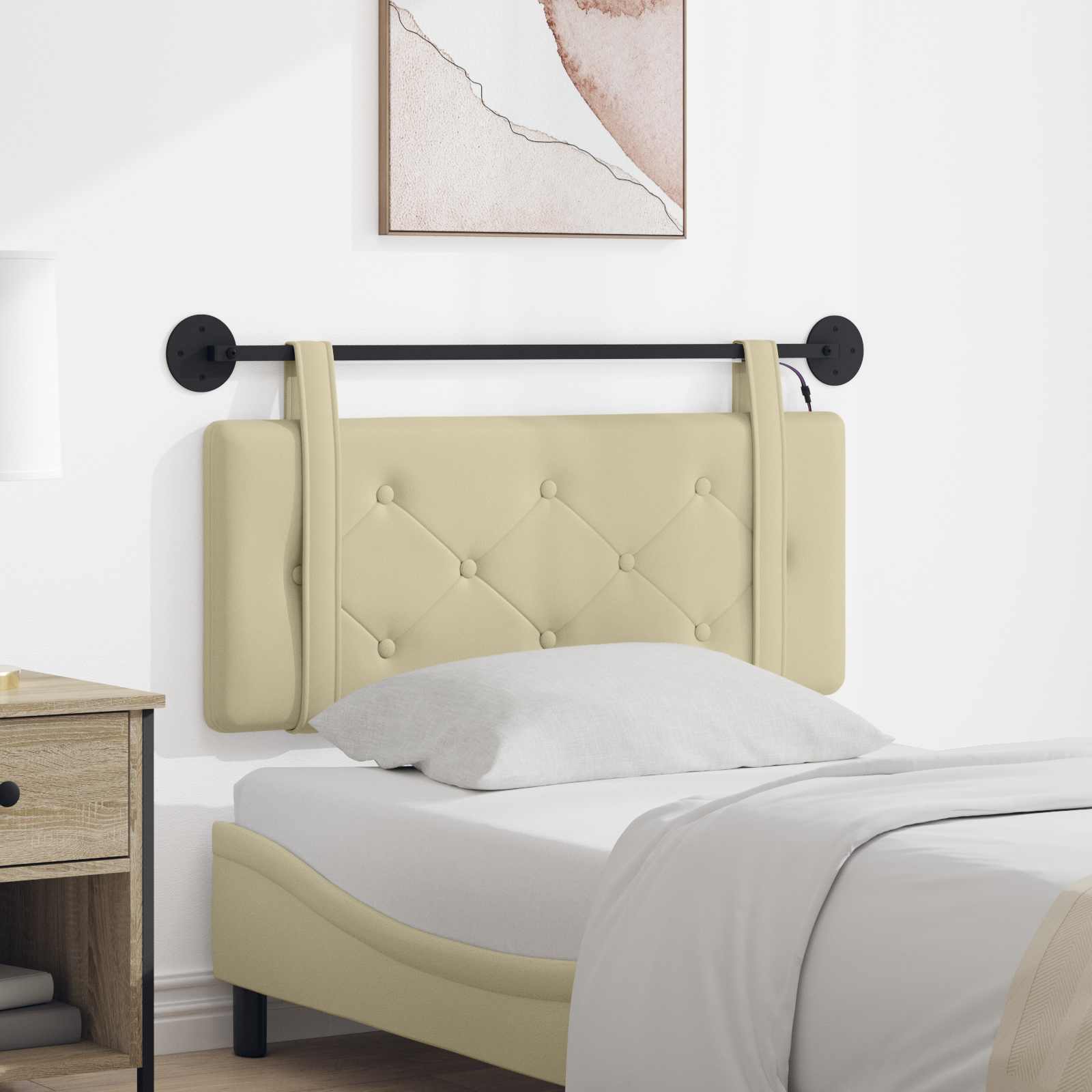 Tête de lit suspendue Avec lumière LED Crème Simili cuir - XIOS