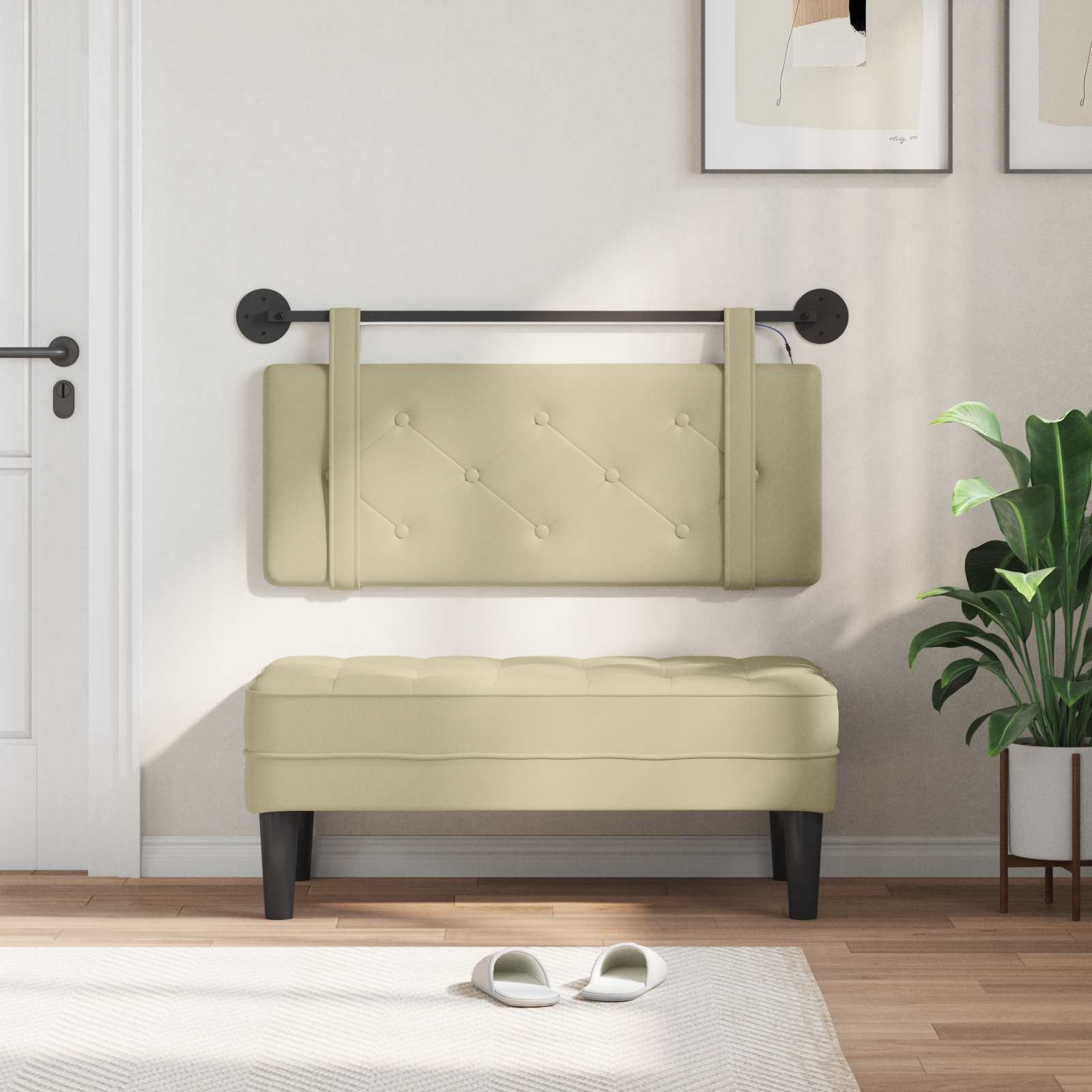 Tête de lit suspendue Avec lumière LED Crème Simili cuir - XIOS