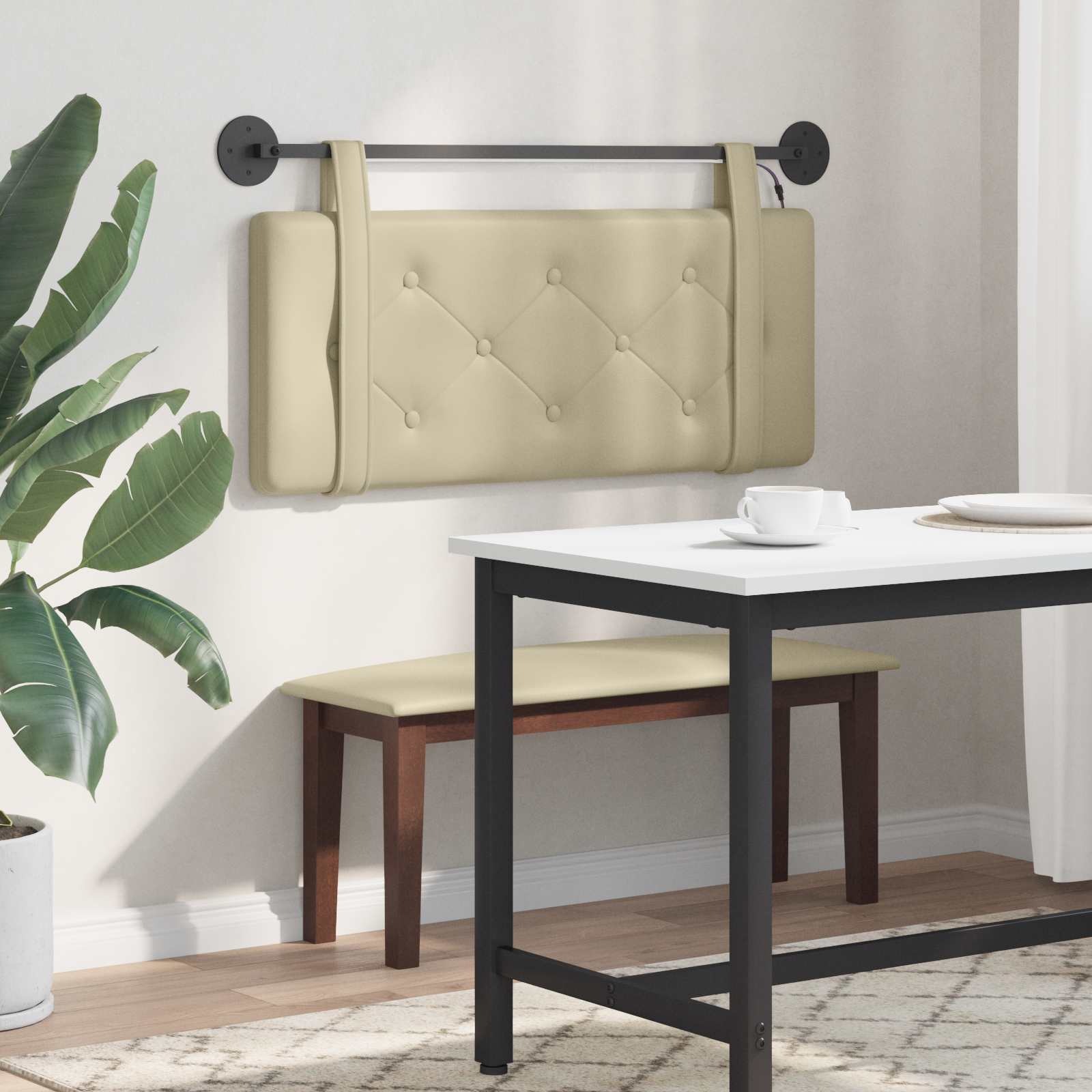 Tête de lit suspendue Avec lumière LED Crème Simili cuir - XIOS