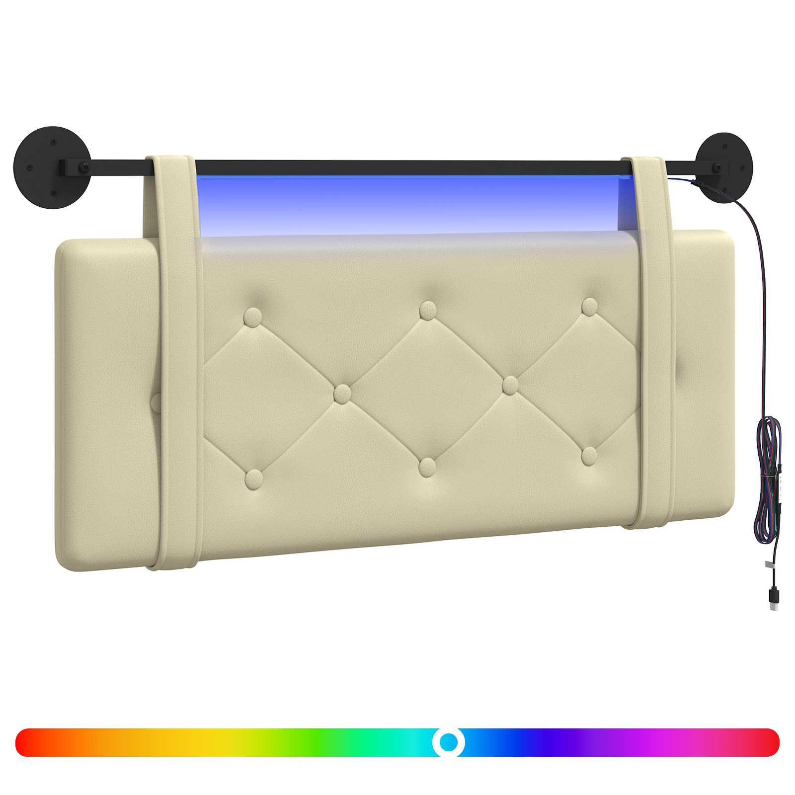 Tête de lit suspendue Avec lumière LED Crème Simili cuir - XIOS