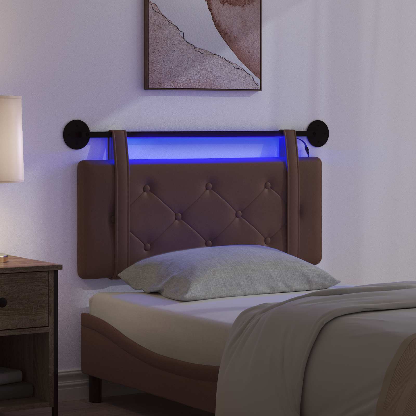 Tête de lit suspendue Avec lumière LED Marron Simili cuir - XIOS