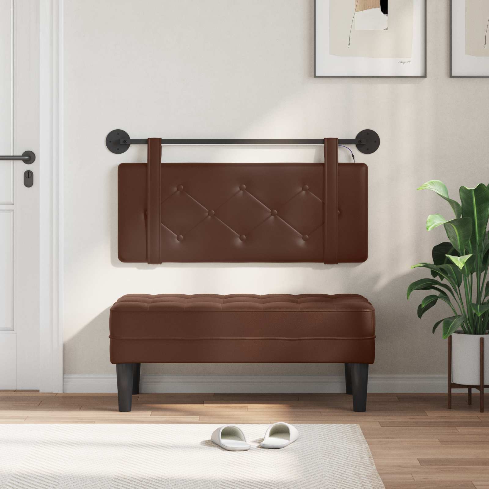 Tête de lit suspendue Avec lumière LED Marron Simili cuir - XIOS