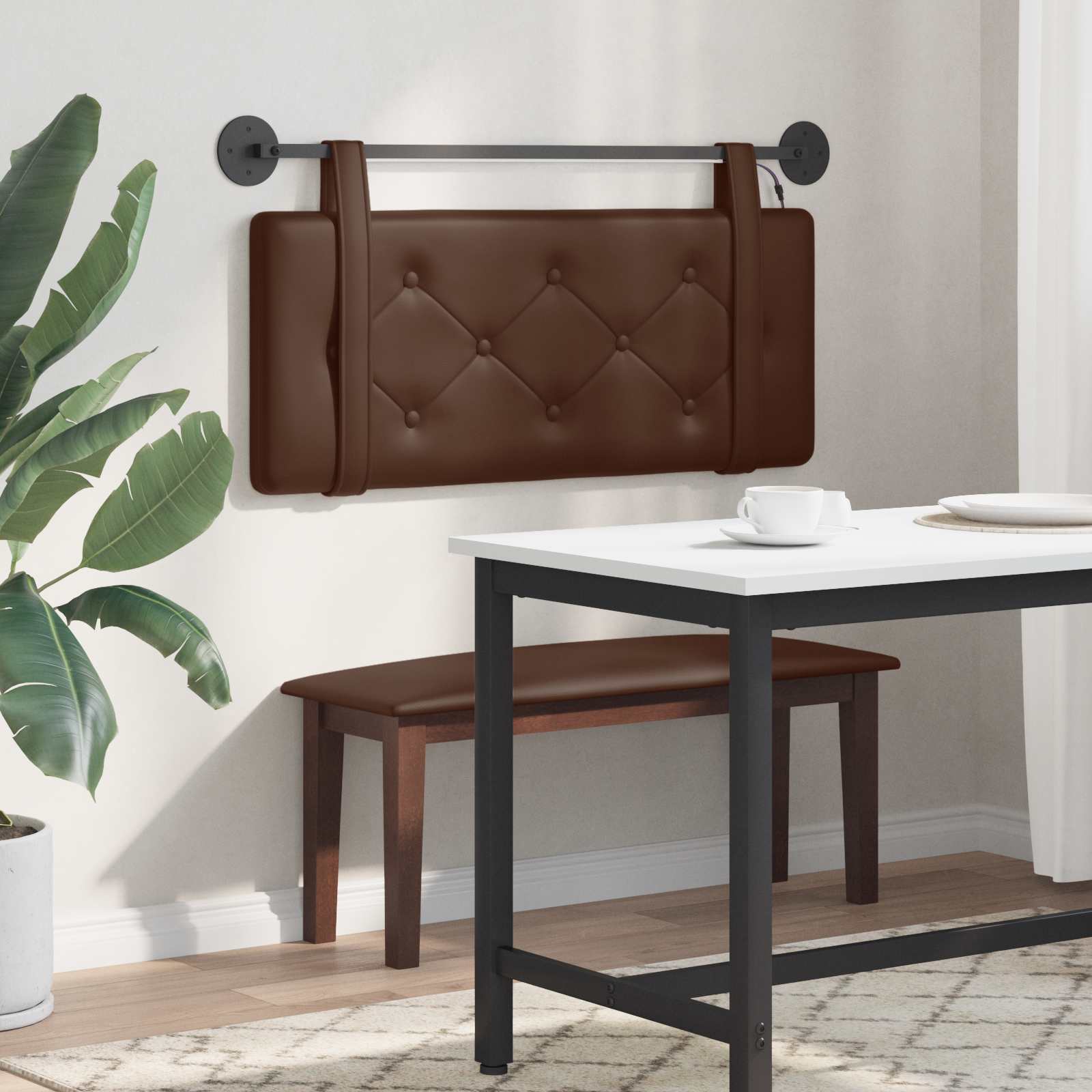Tête de lit suspendue Avec lumière LED Marron Simili cuir - XIOS