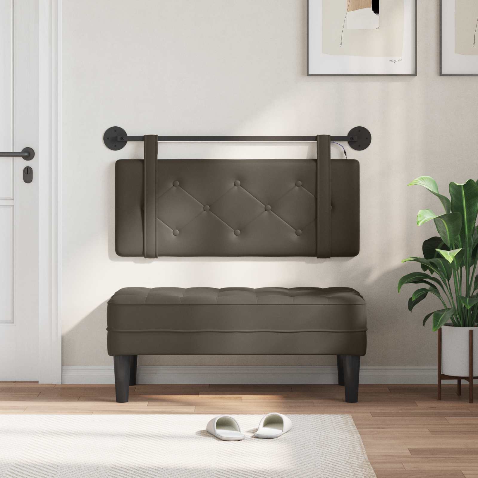 Tête de lit suspendue Avec lumière LED Gris Simili cuir - XIOS