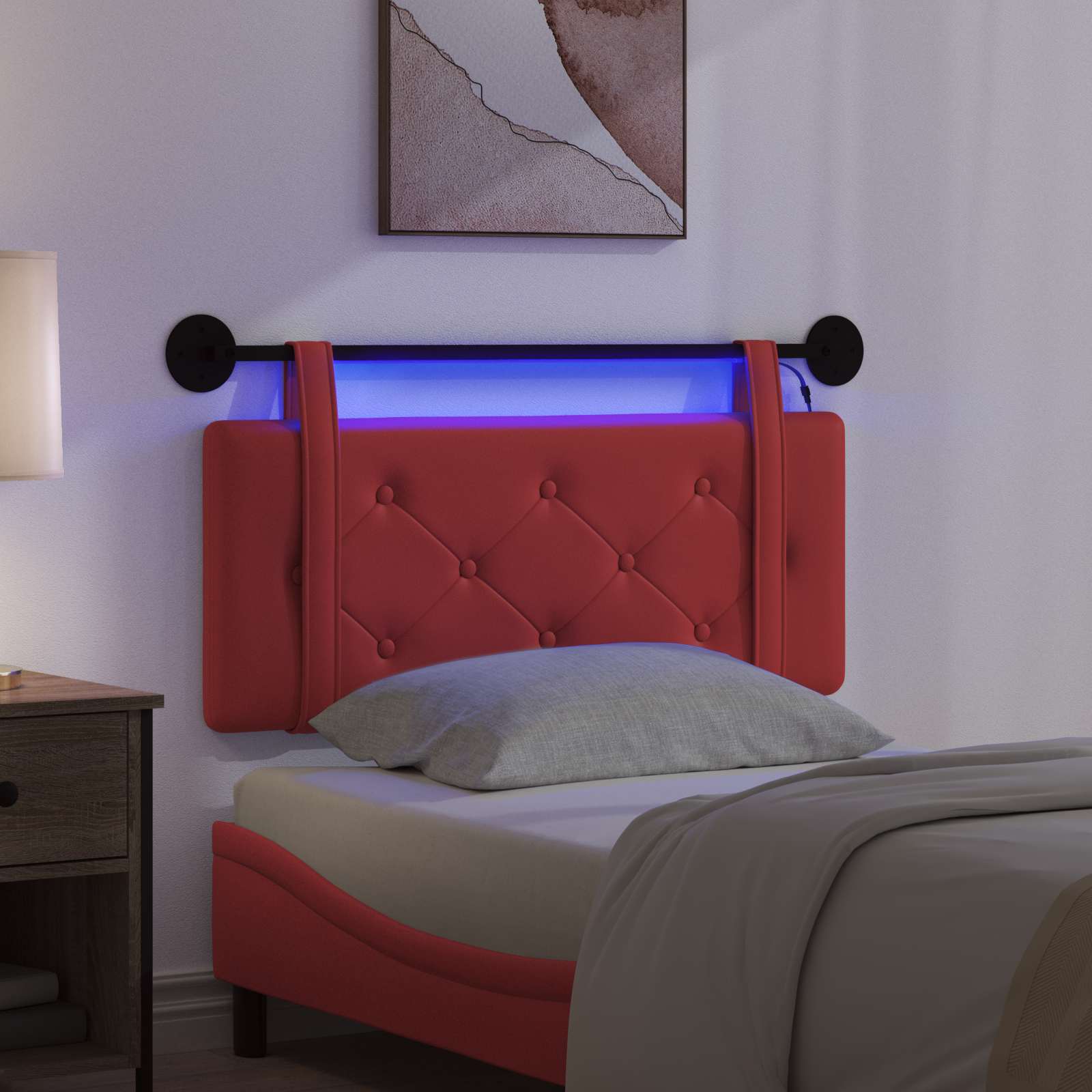 Tête de lit suspendue Avec lumière LED Rouge Simili cuir - XIOS