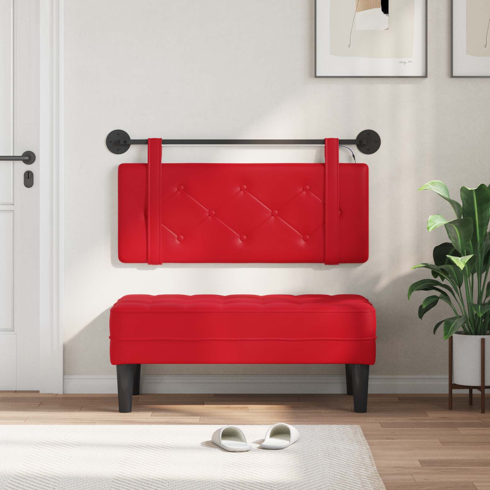 Tête de lit suspendue Avec lumière LED Rouge Simili cuir - XIOS