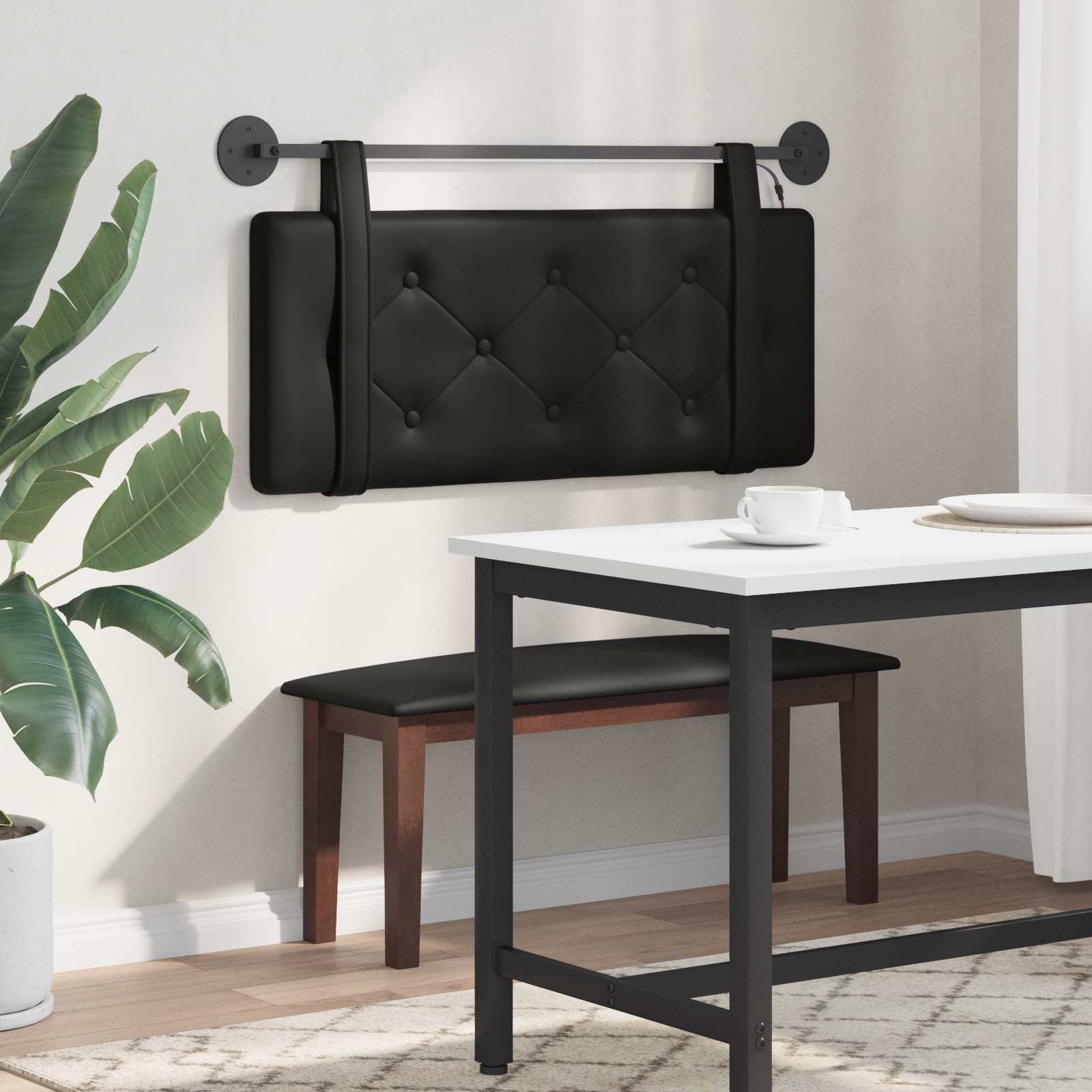 Tête de lit suspendue Avec lumière LED Noir Simili cuir - XIOS
