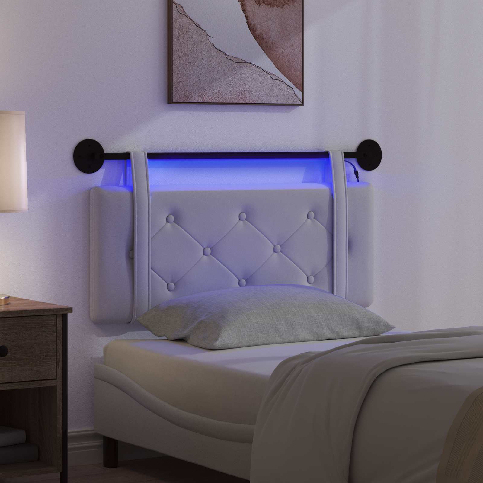Tête de lit suspendue Avec lumière LED Blanc Simili cuir - XIOS