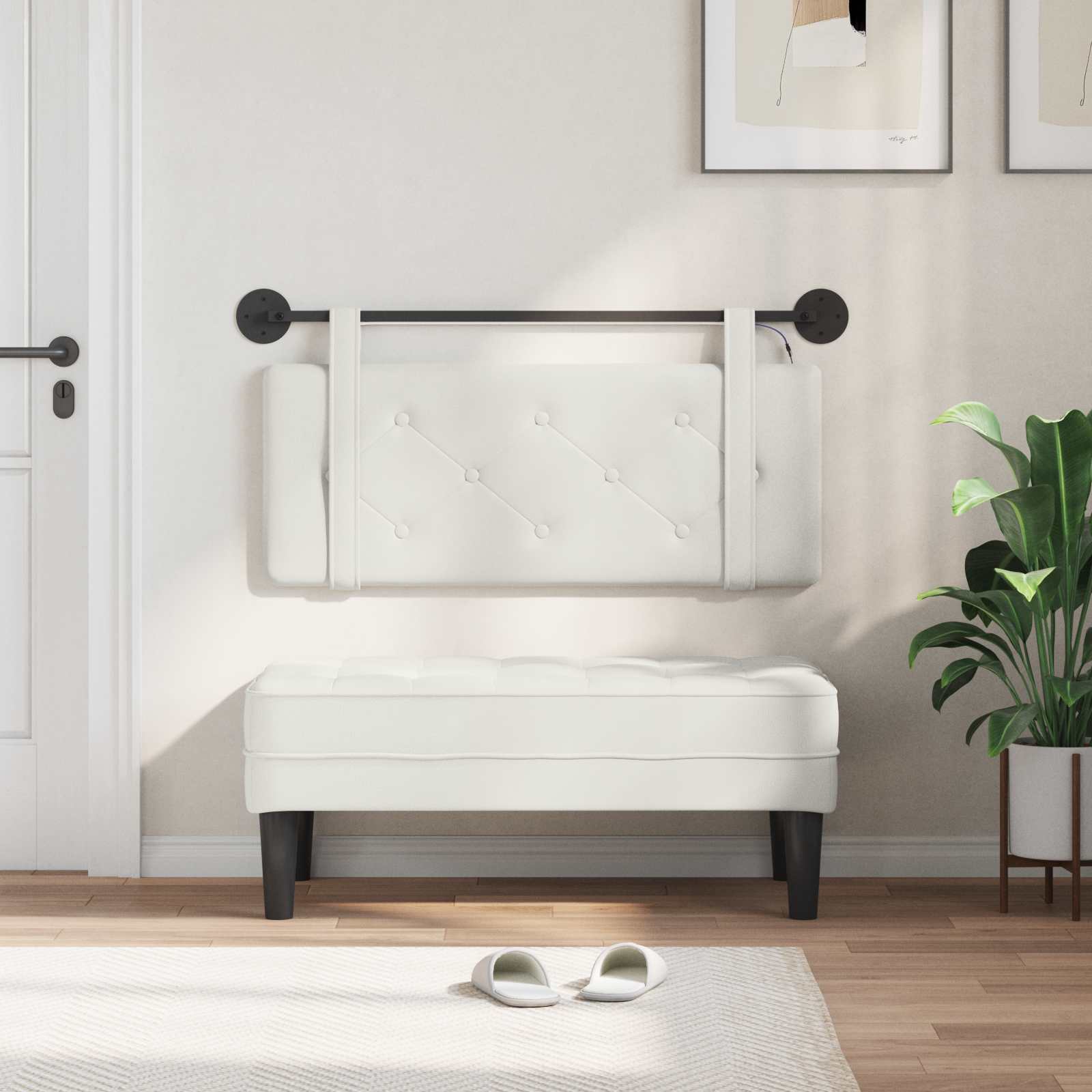 Tête de lit suspendue Avec lumière LED Blanc Simili cuir - XIOS