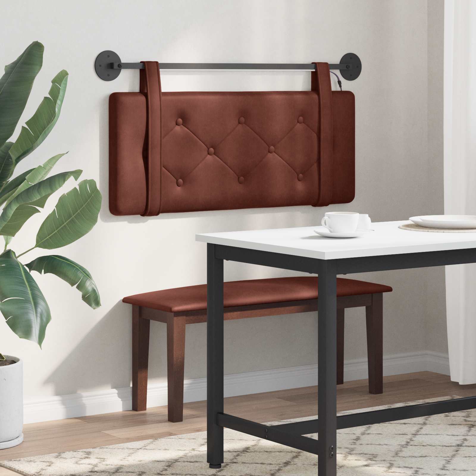 Tête de lit suspendue Avec lumière LED Brun Brillant PU antique - XIOS