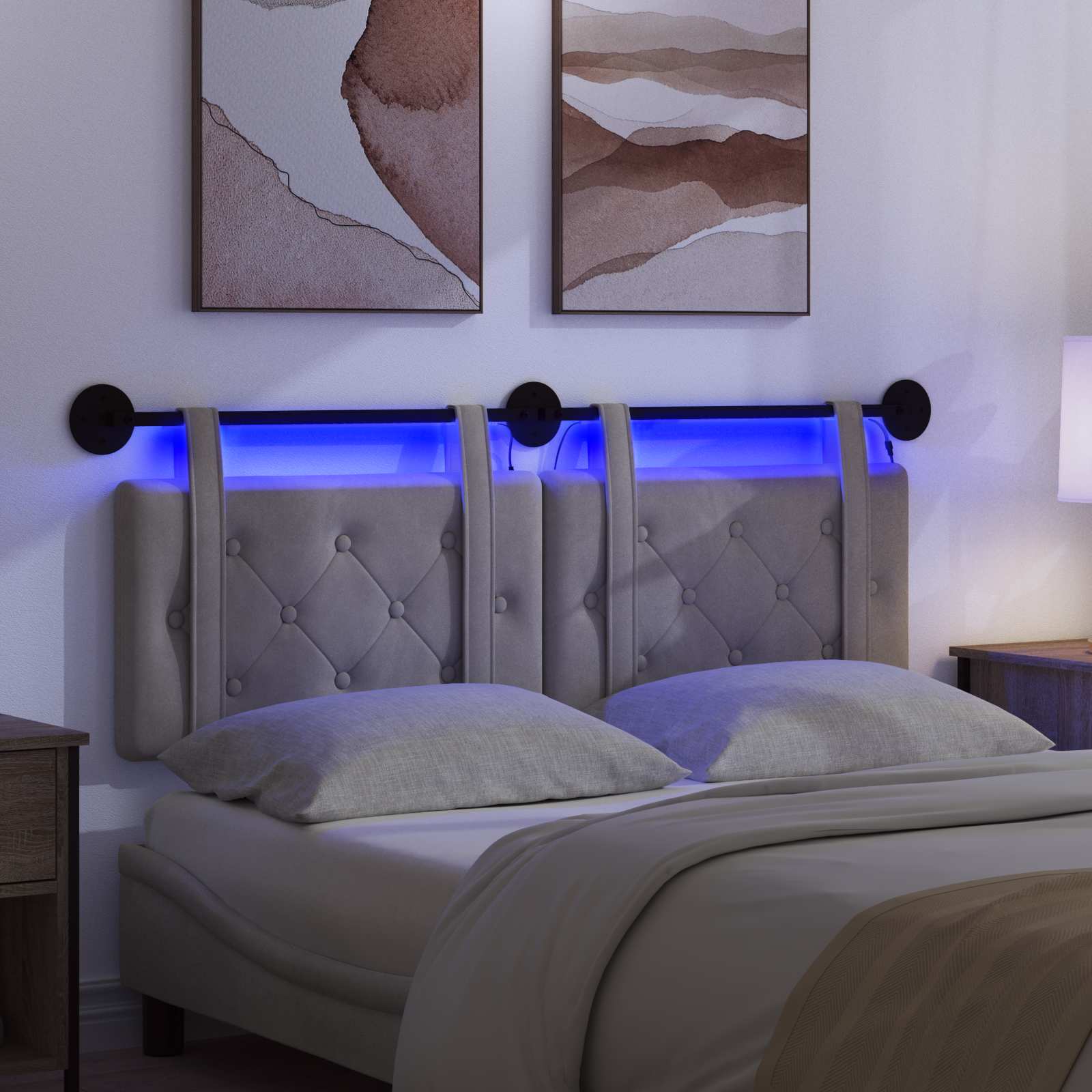 Tête de lit suspendue Avec lumière LED Gris clair Velours - XIOS