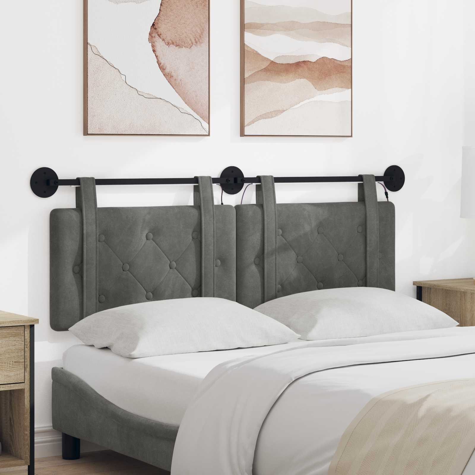 Tête de lit suspendue Avec lumière LED Gris foncé Velours - XIOS