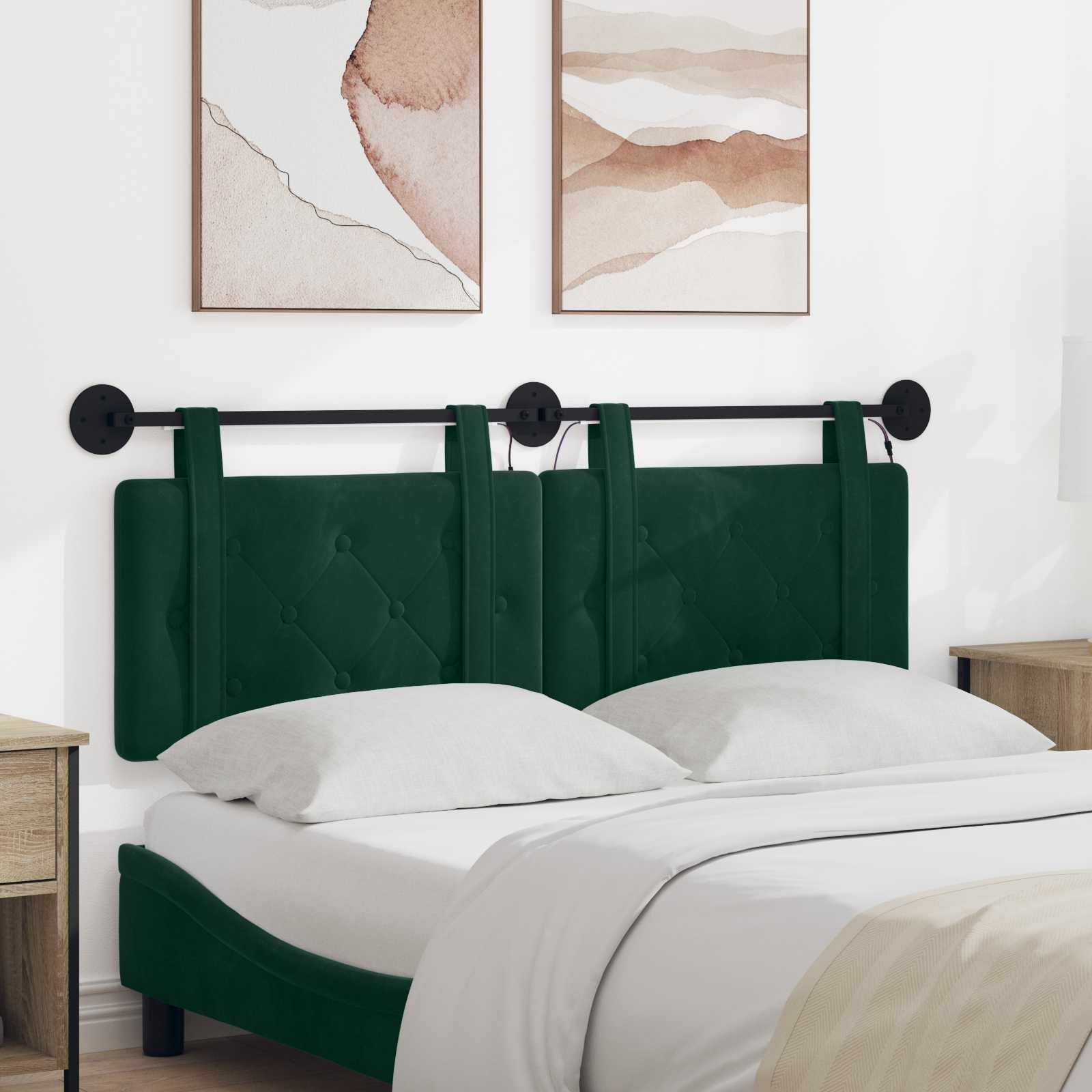 Tête de lit suspendue Avec lumière LED Vert foncé Velours - XIOS