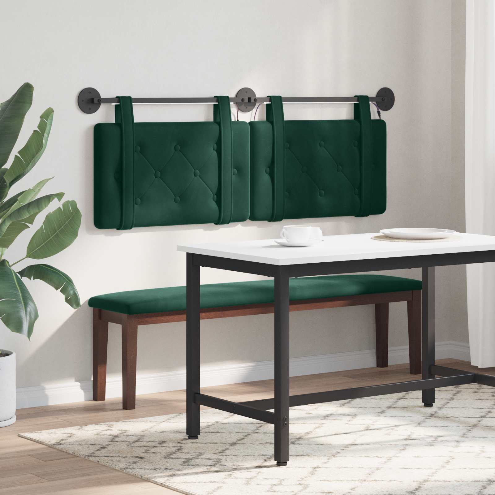 Tête de lit suspendue Avec lumière LED Vert foncé Velours - XIOS