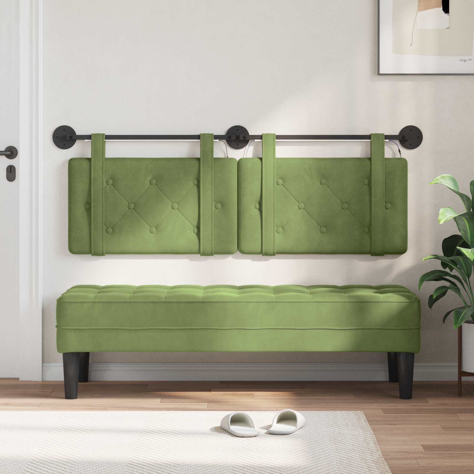Tête de lit suspendue Avec lumière LED Vert clair Velours - XIOS