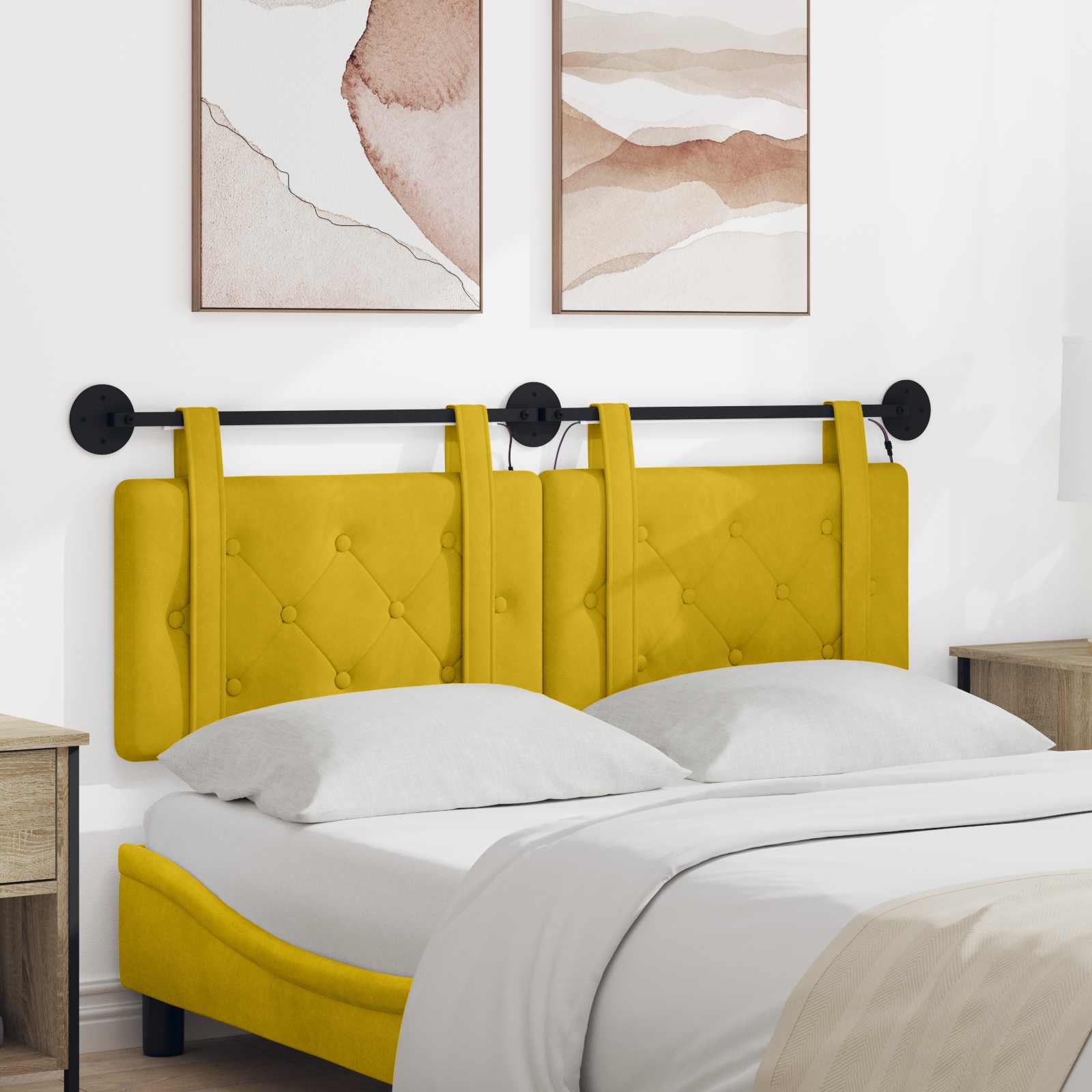 Tête de lit suspendue Avec lumière LED Jaune Velours - XIOS