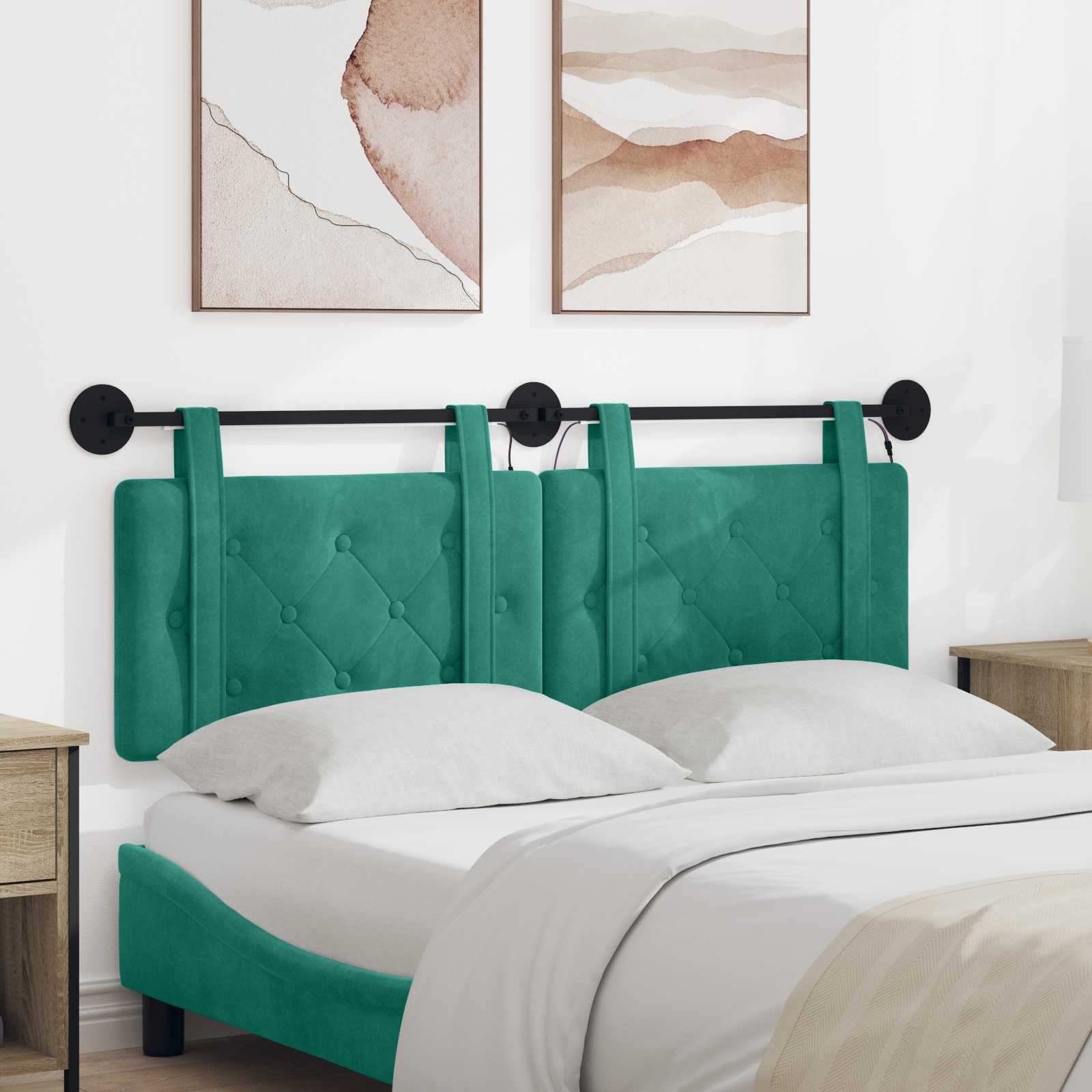 Tête de lit suspendue Avec lumière LED Turquoise Velours - XIOS