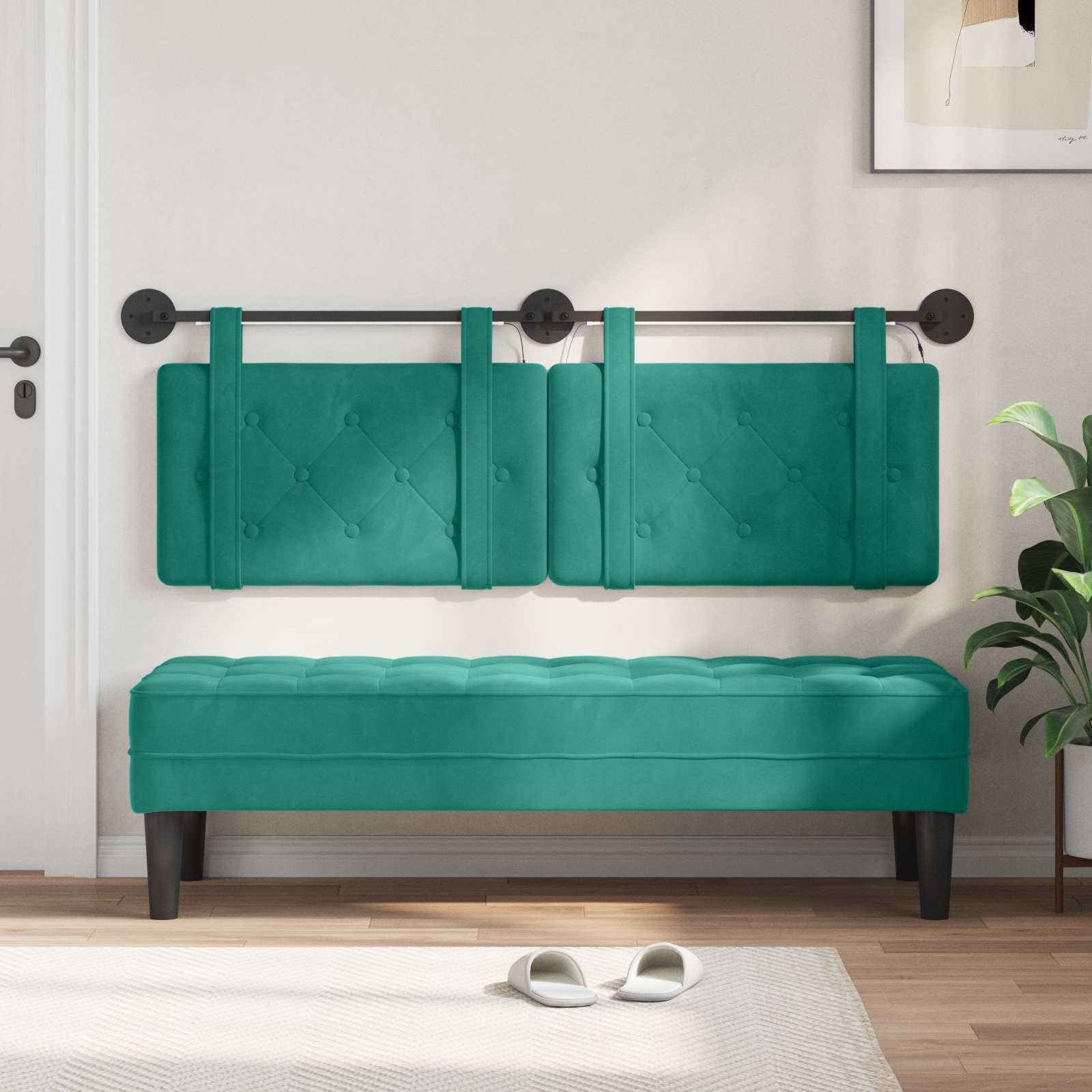 Tête de lit suspendue Avec lumière LED Turquoise Velours - XIOS