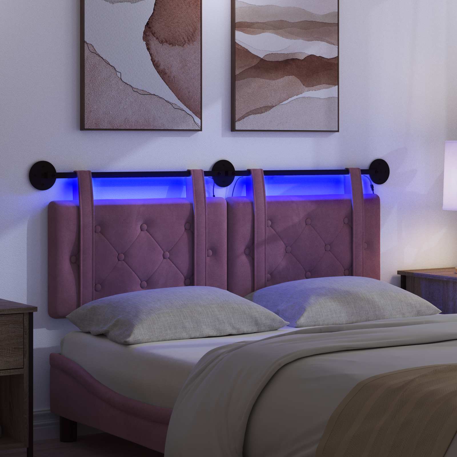 Tête de lit suspendue Avec lumière LED Pourpre Velours - XIOS