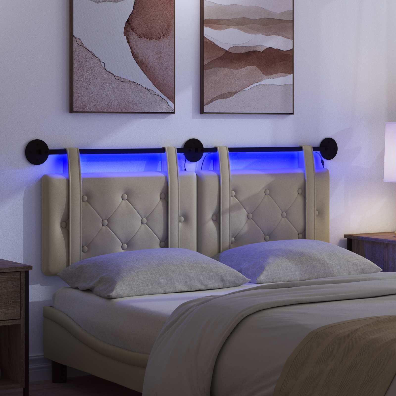 Tête de lit suspendue Avec lumière LED Crème Simili cuir - XIOS