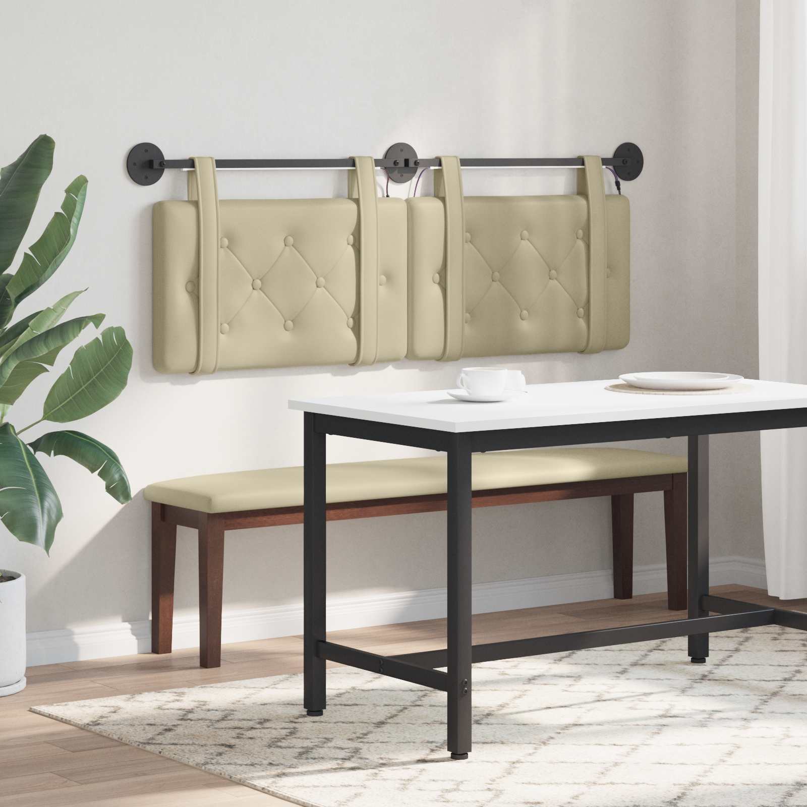 Tête de lit suspendue Avec lumière LED Crème Simili cuir - XIOS