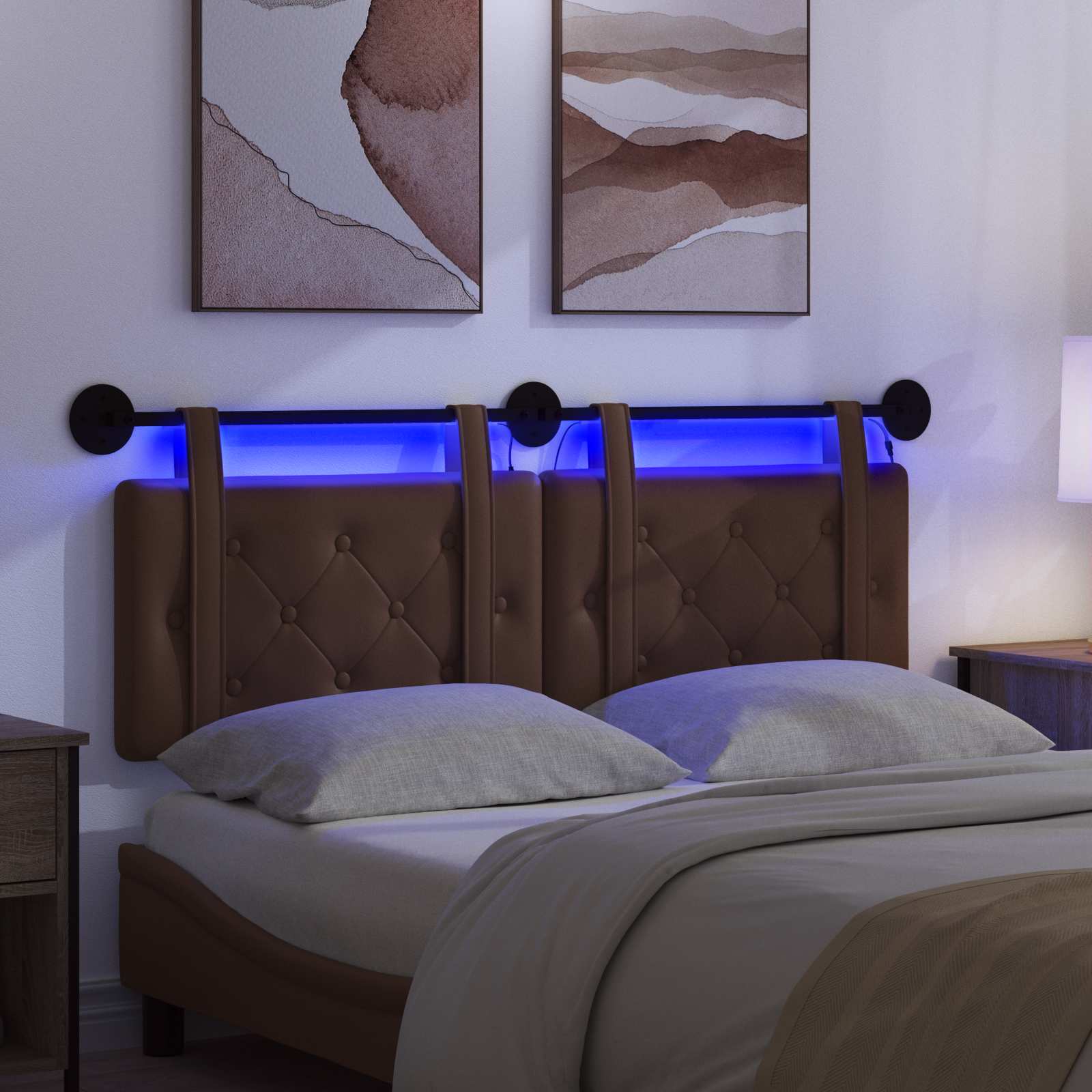 Tête de lit suspendue Avec lumière LED Marron Simili cuir - XIOS