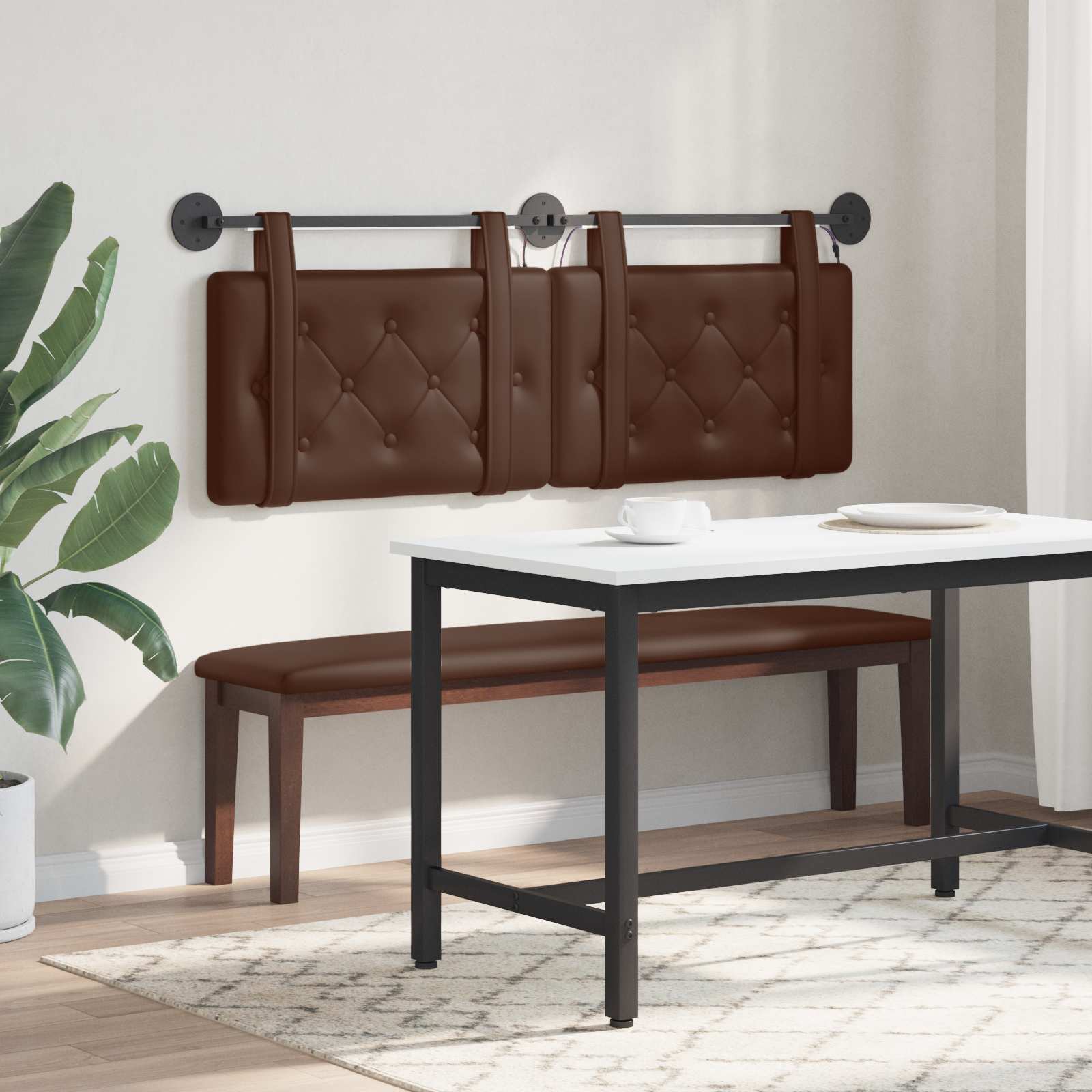 Tête de lit suspendue Avec lumière LED Marron Simili cuir - XIOS